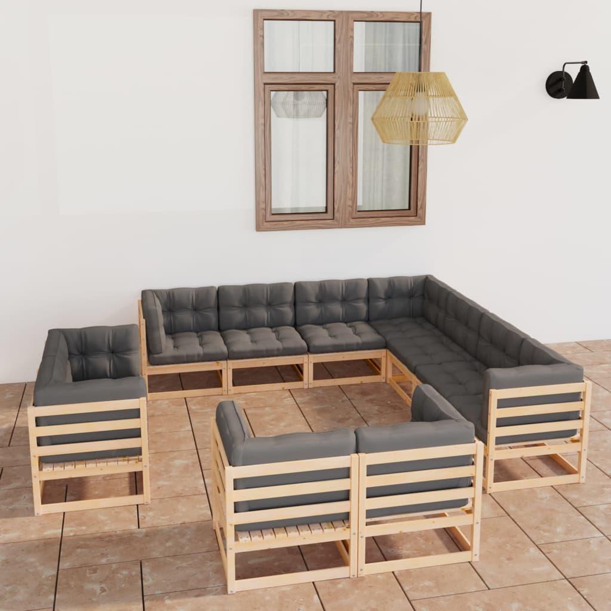 Voir la diapositive 1 : VIDAXL Salon de jardin 11 pcs avec coussins Bois de pin massif