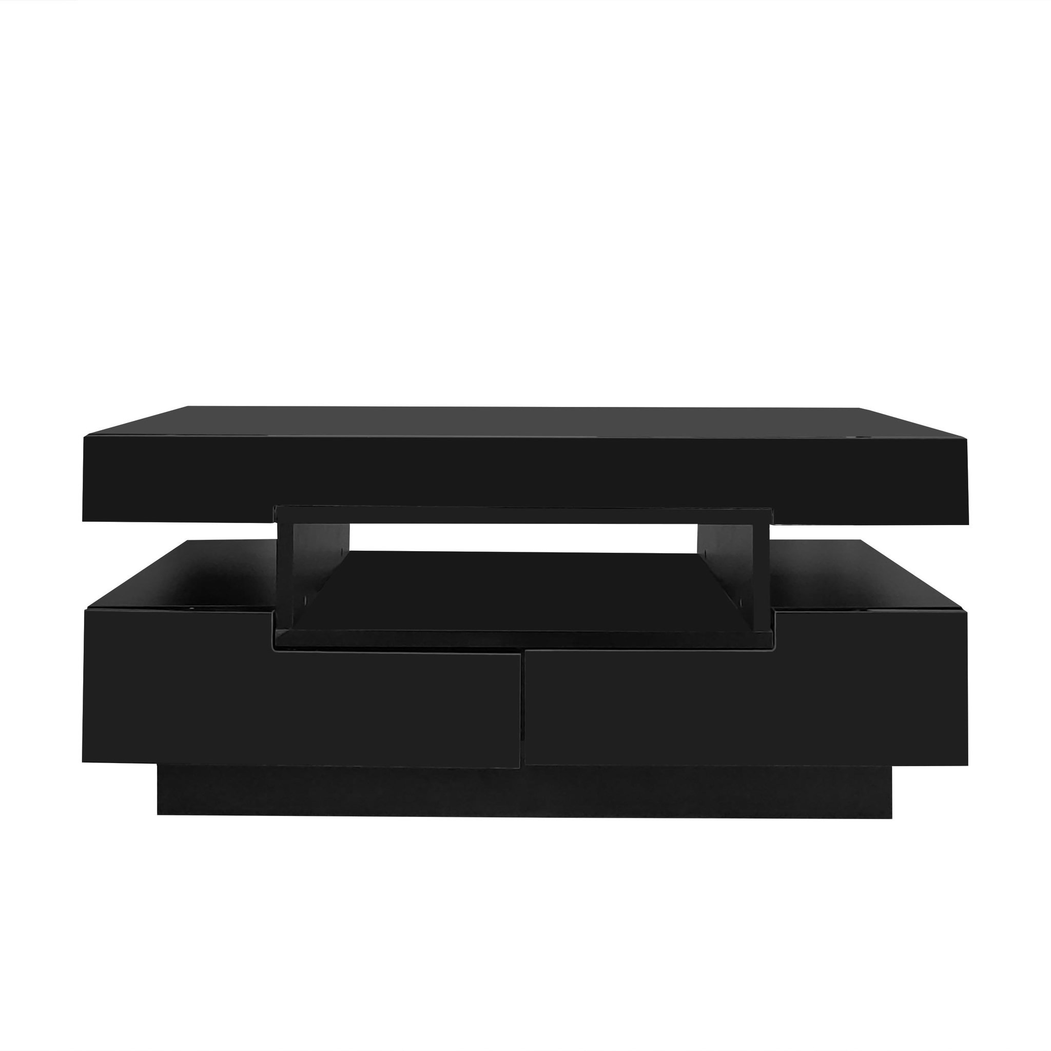 Voir la diapositive 5 : MERAX Table Basse Brillante Avec Bande Lumineuse LED Et 4 Tiroirs