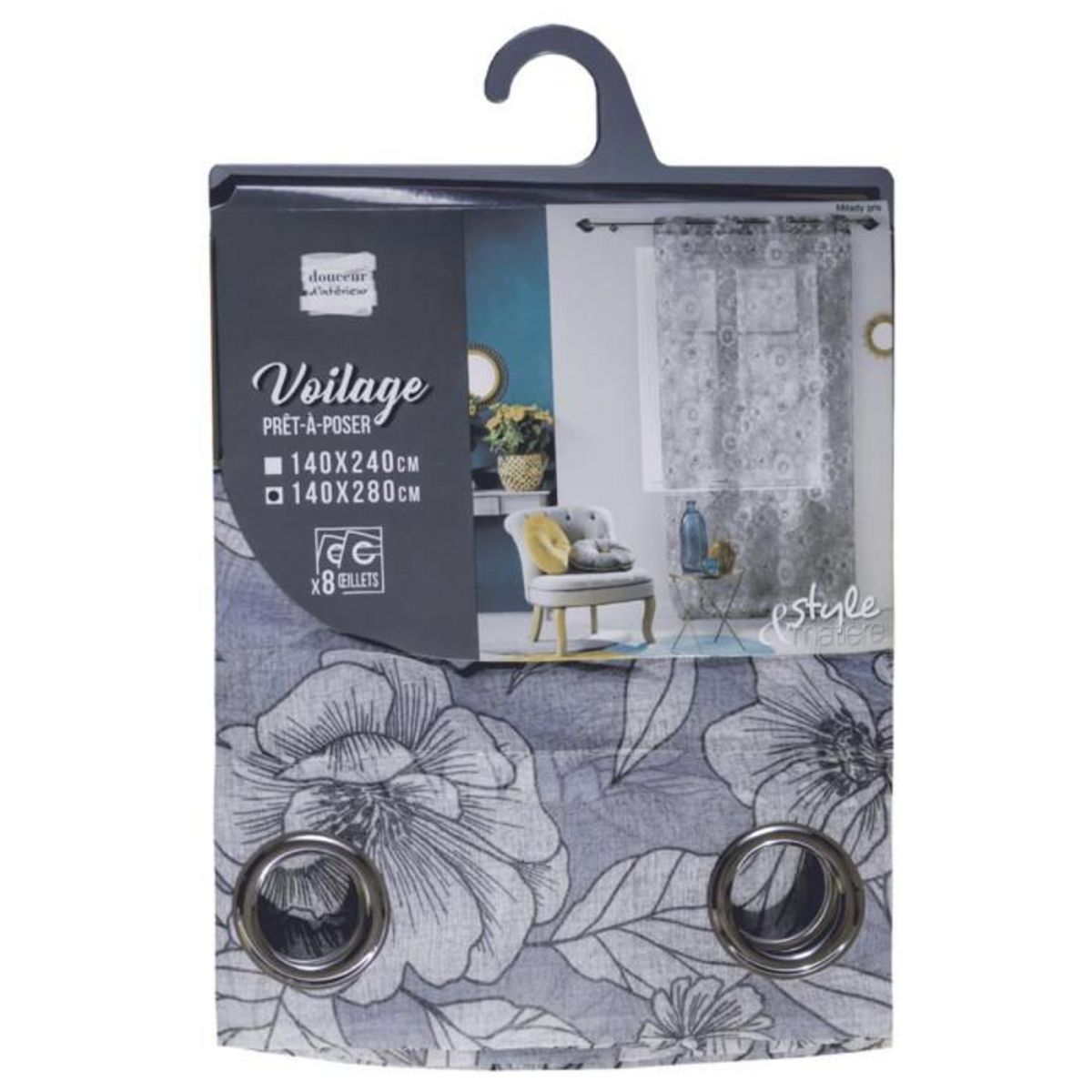 Paris Prix Rideau Voilage à Œillets  Milady  140x280cm Gris