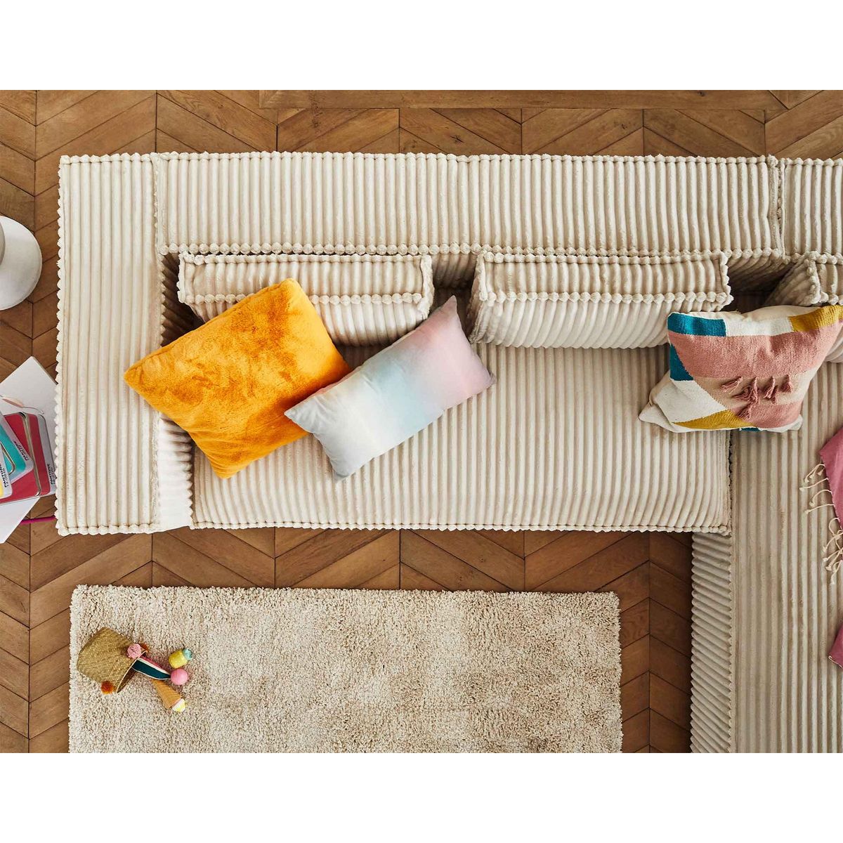 LISA DESIGN Stella - canapé d'angle droit - 4 places - en velours côtelé grosses côtes