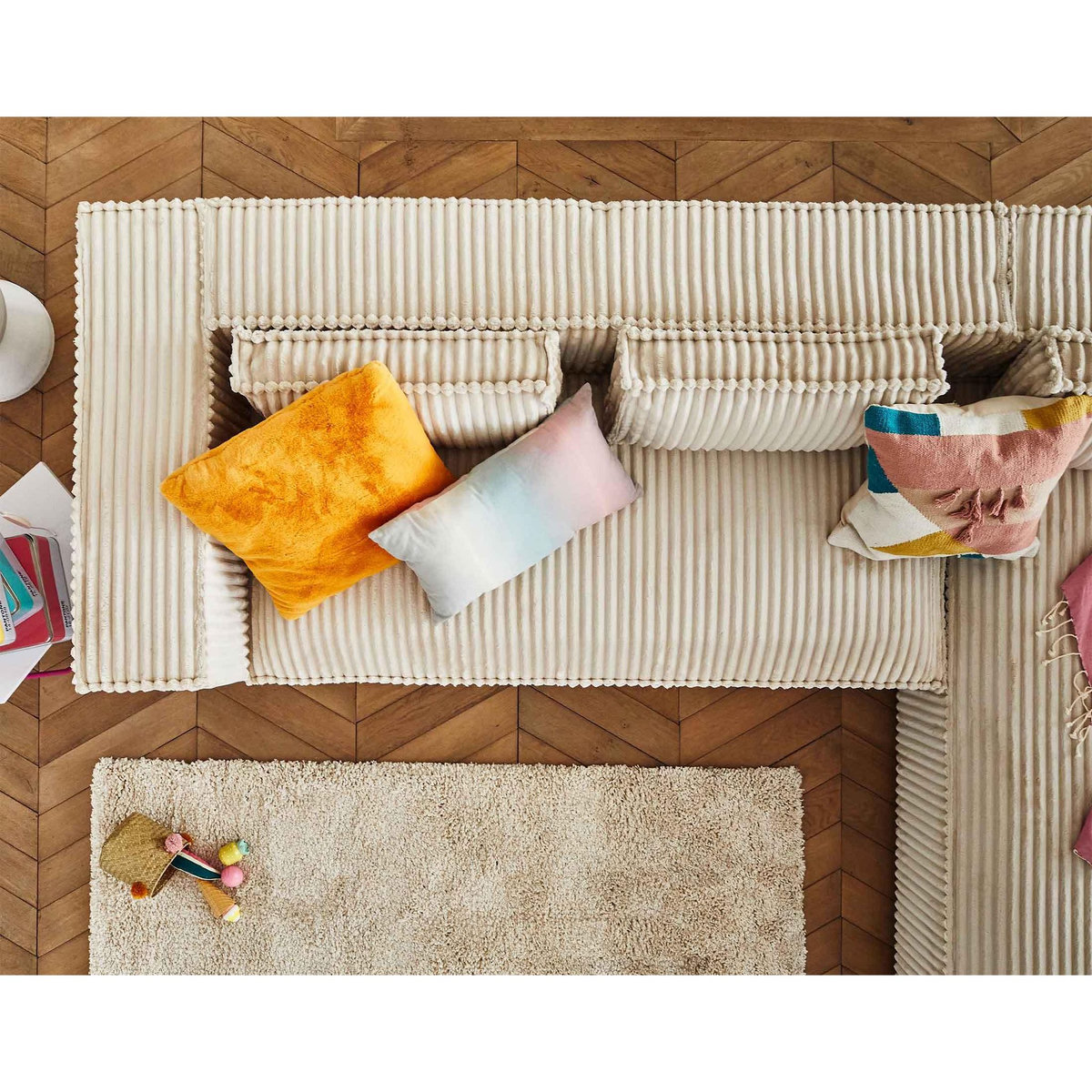 LISA DESIGN Stella - canapé d'angle droit - 4 places - en velours côtelé grosses côtes