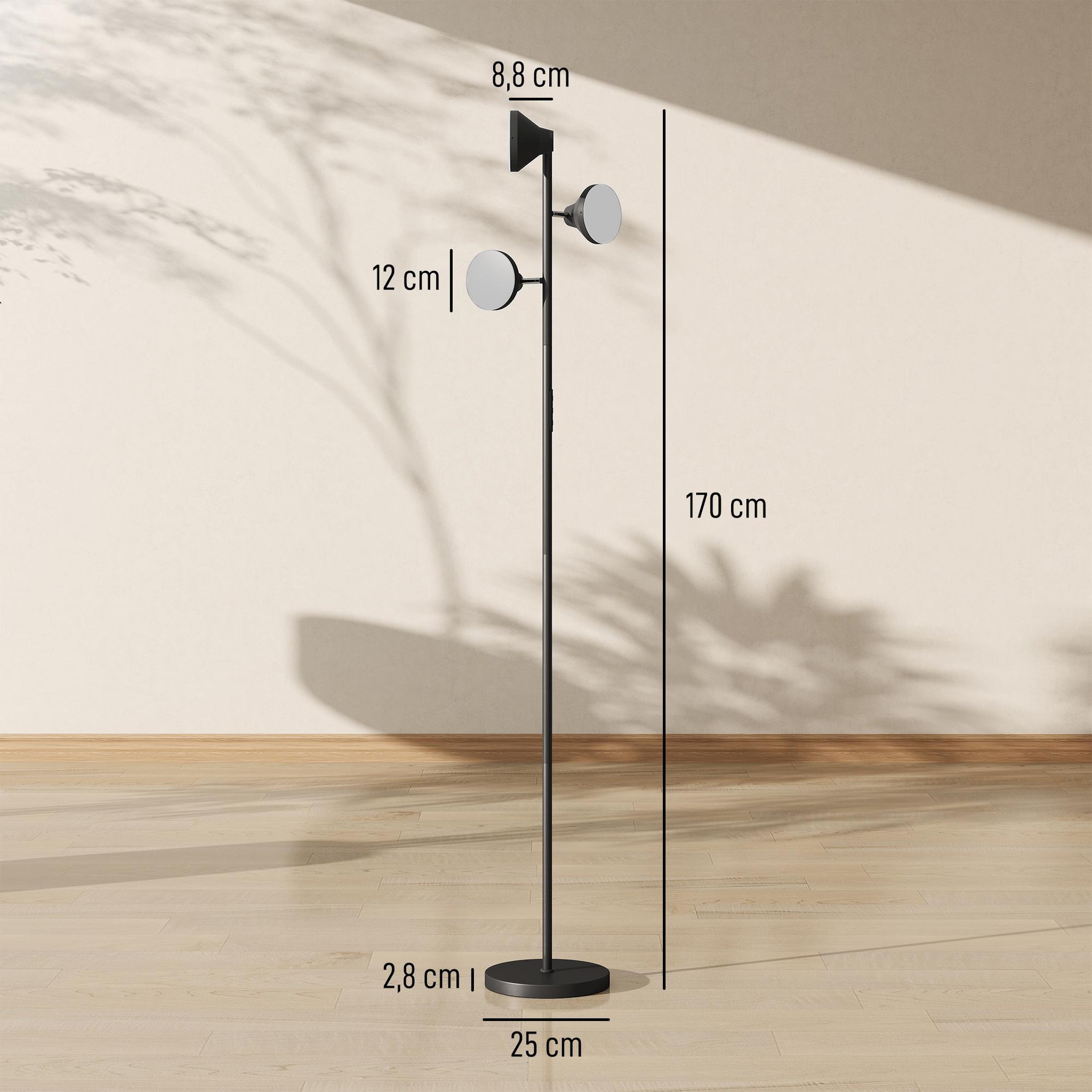 Voir la diapositive 3 : HOMCOM Lampadaire LED RGB 36W 3 têtes rotatives 2700K-6000K 4150 lm intensité variable télécommande