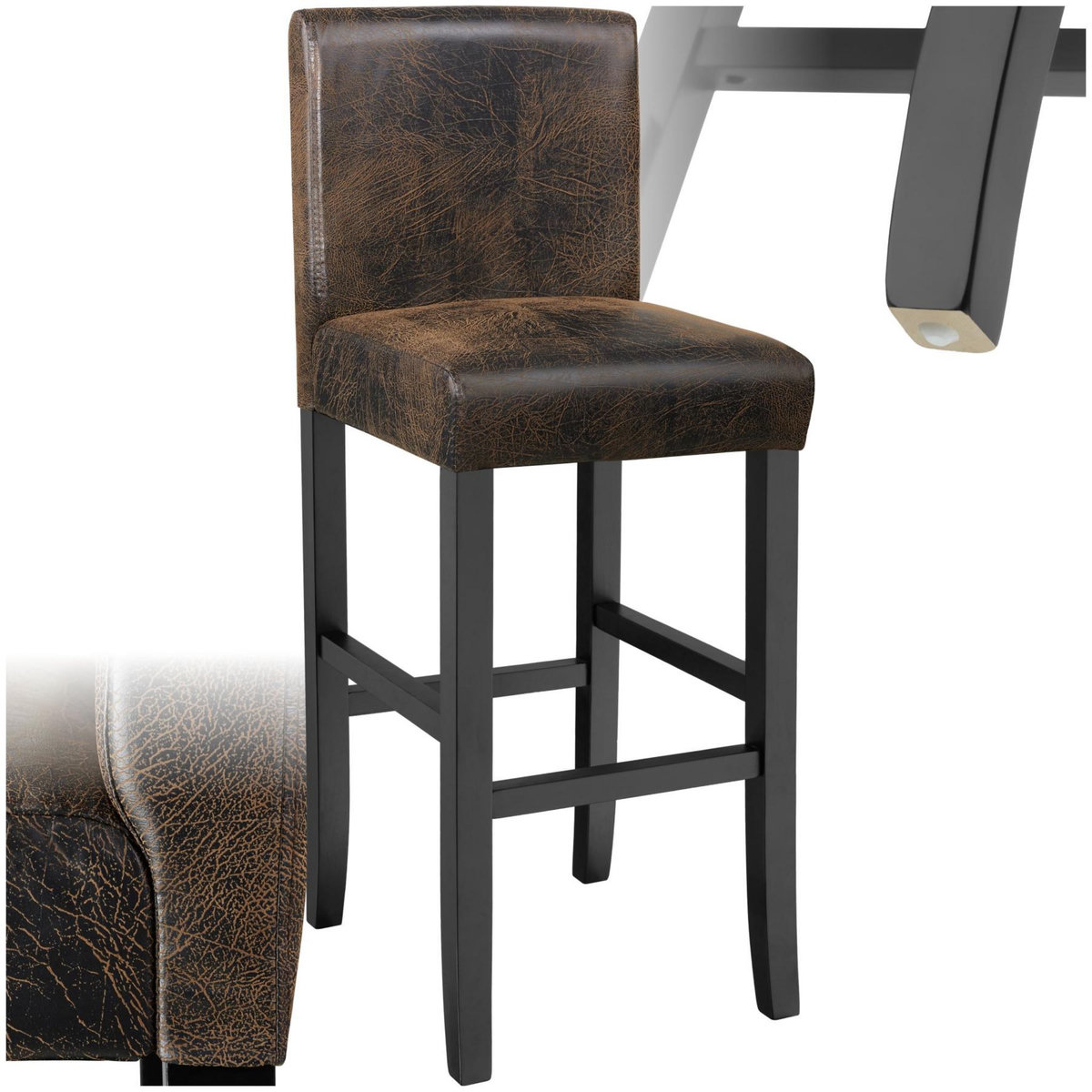 tectake Tabouret de bar rembourré avec dossier marron foncé