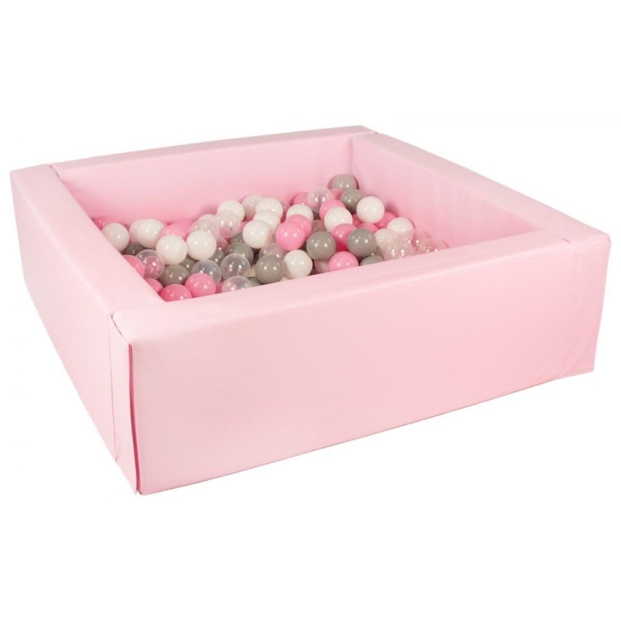 VELINDA Piscine à balles carrée avec 300 balles - rose clair/blanc, transparent, rose clair, gris