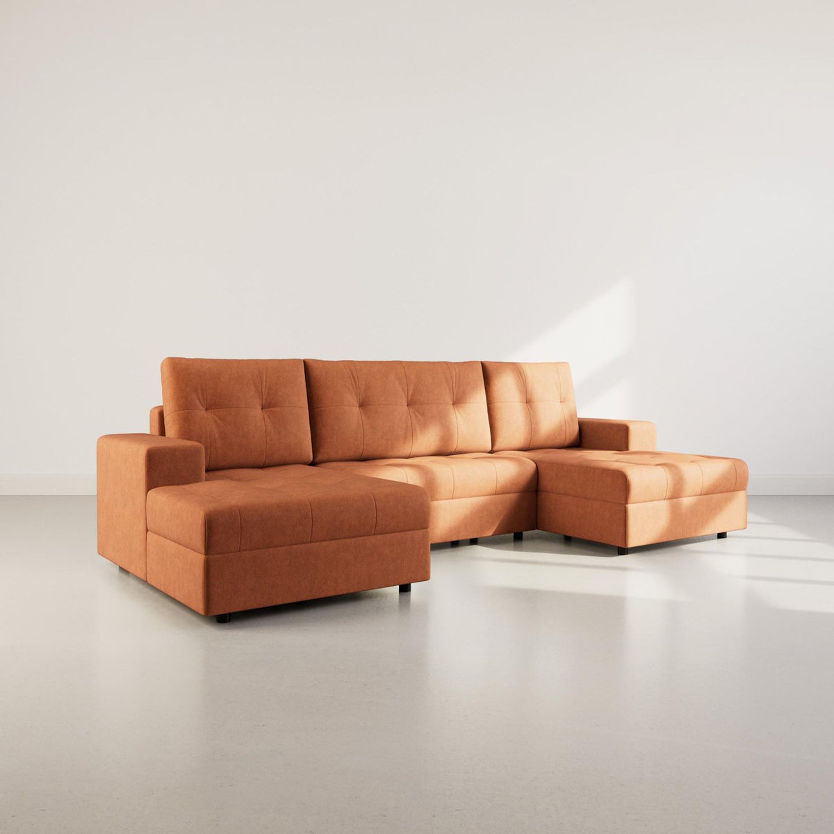 BEST MOBILIER Bastian - canapé panoramique en u 7 places convertible avec coffre en velours texturé