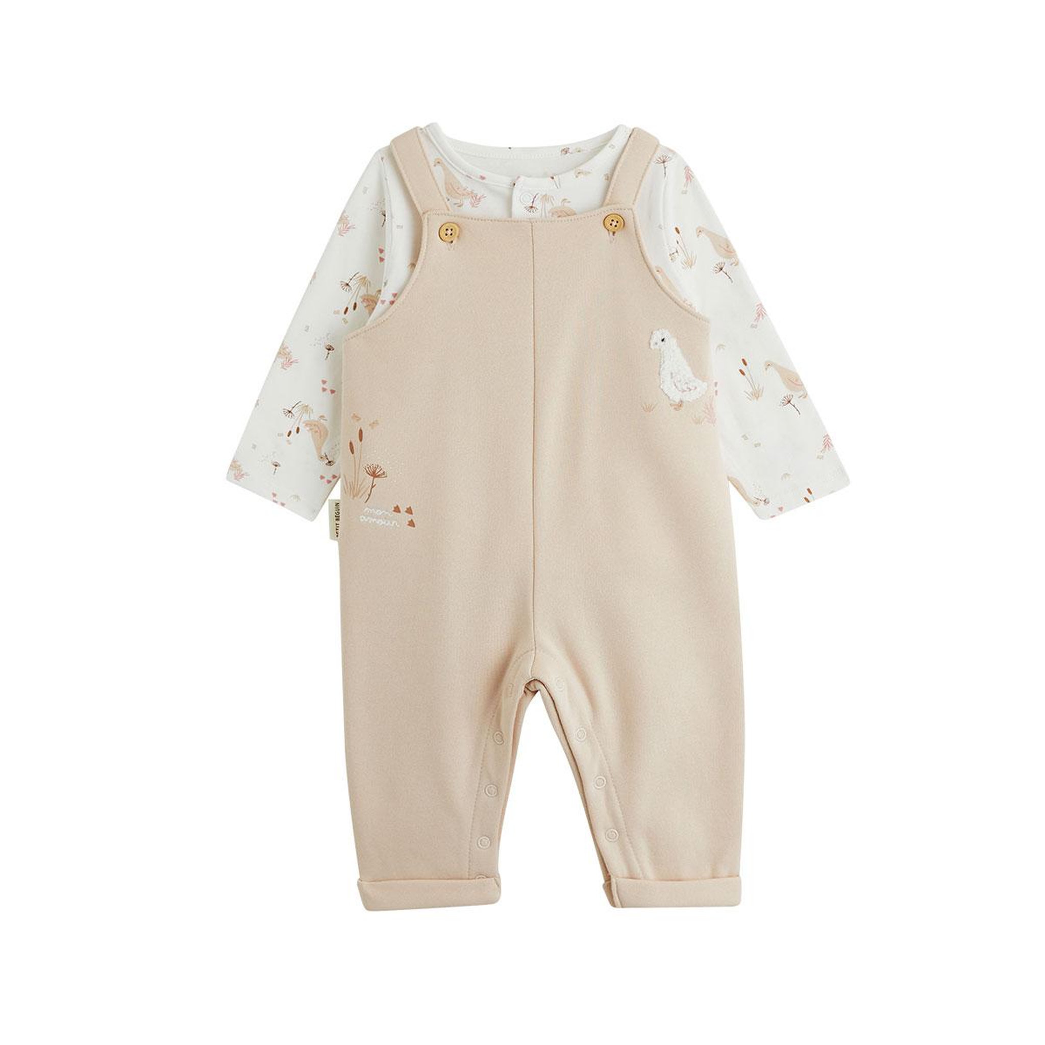 PETIT BEGUIN Ensemble salopette bébé en molleton et t-shirt Margot. Coloris disponibles : Rose