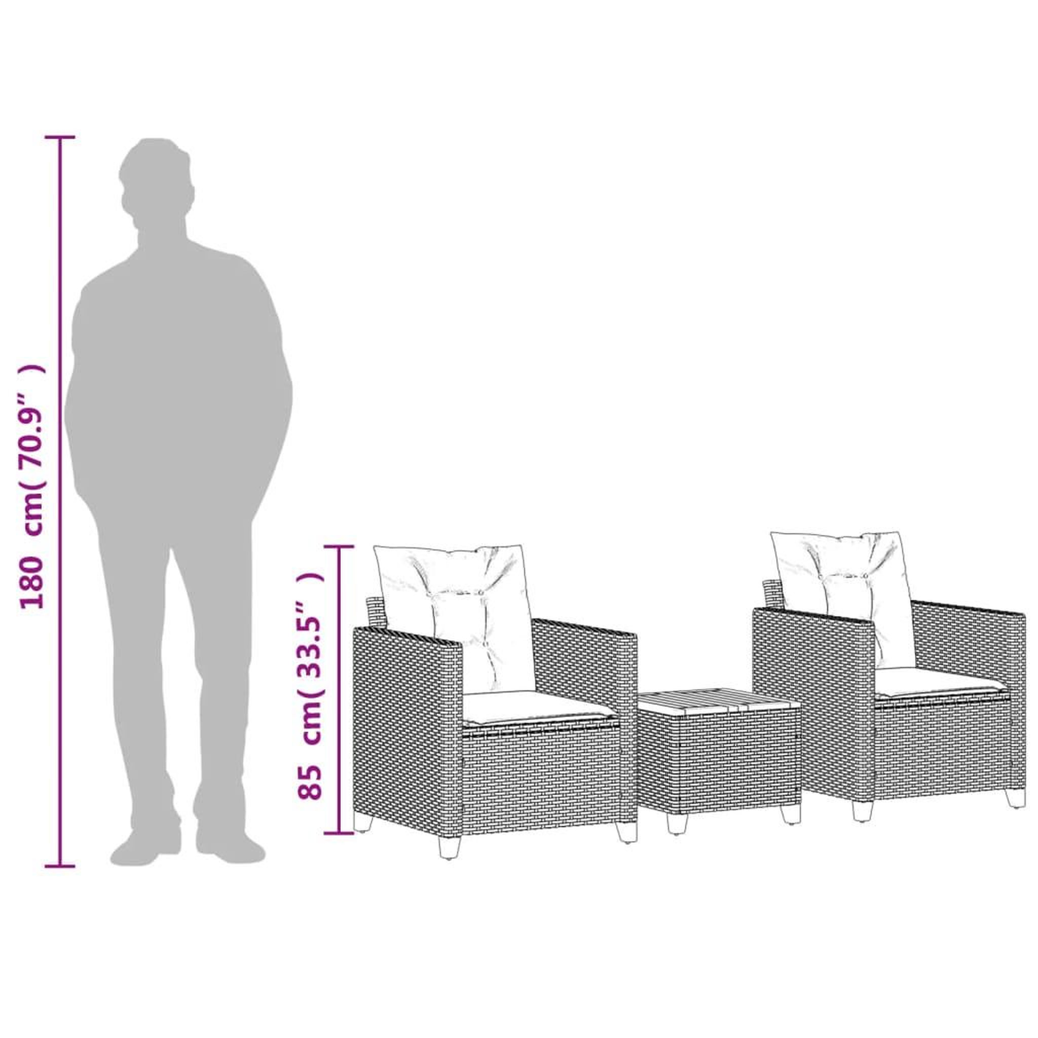 Voir la diapositive 6 : VIDAXL Ensemble de bistro 3 pcs et coussins noir resine tressee acacia