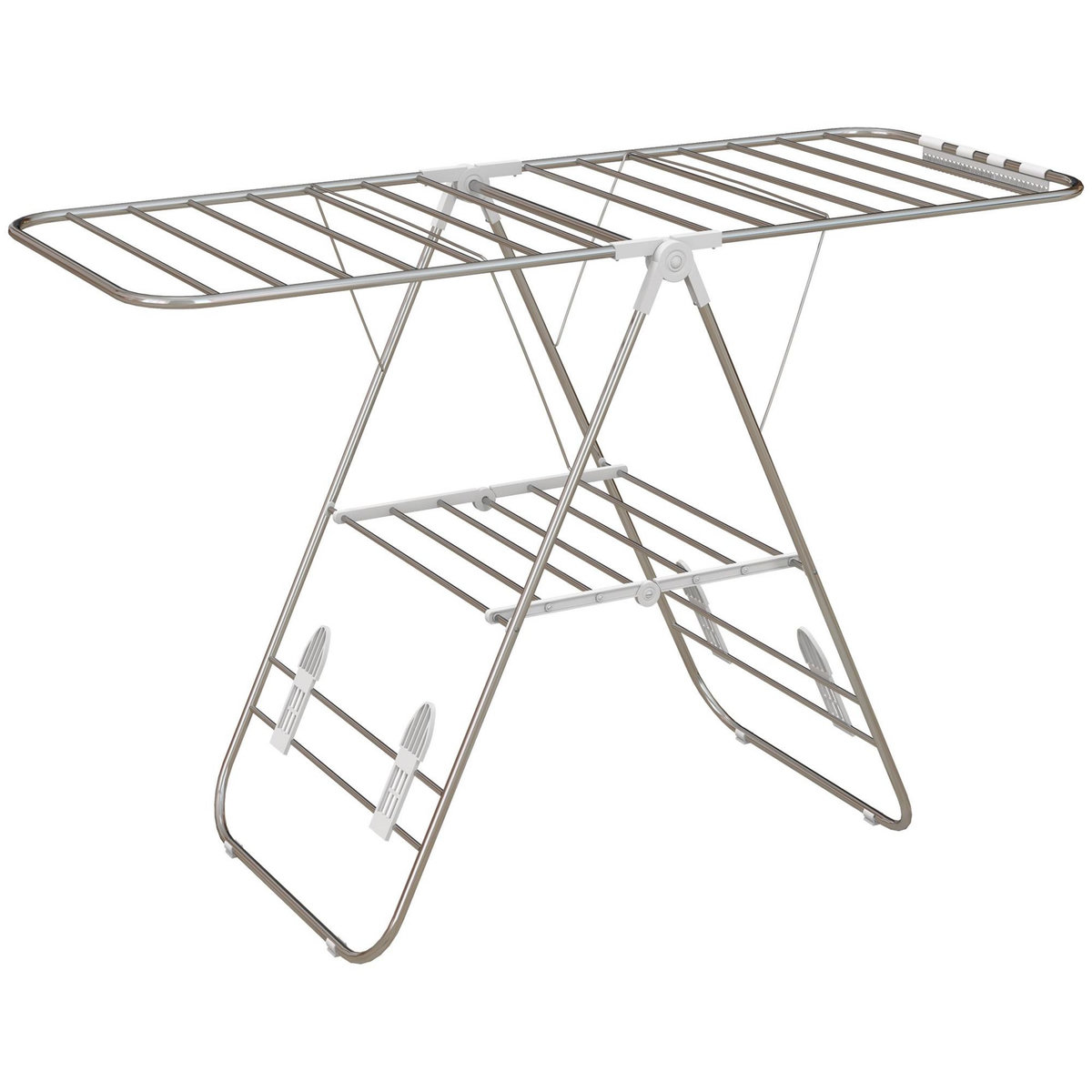 HOMCOM Séchoir à linge pliable sur pied - étendoir 2 niveaux ajustables - acier PP blanc