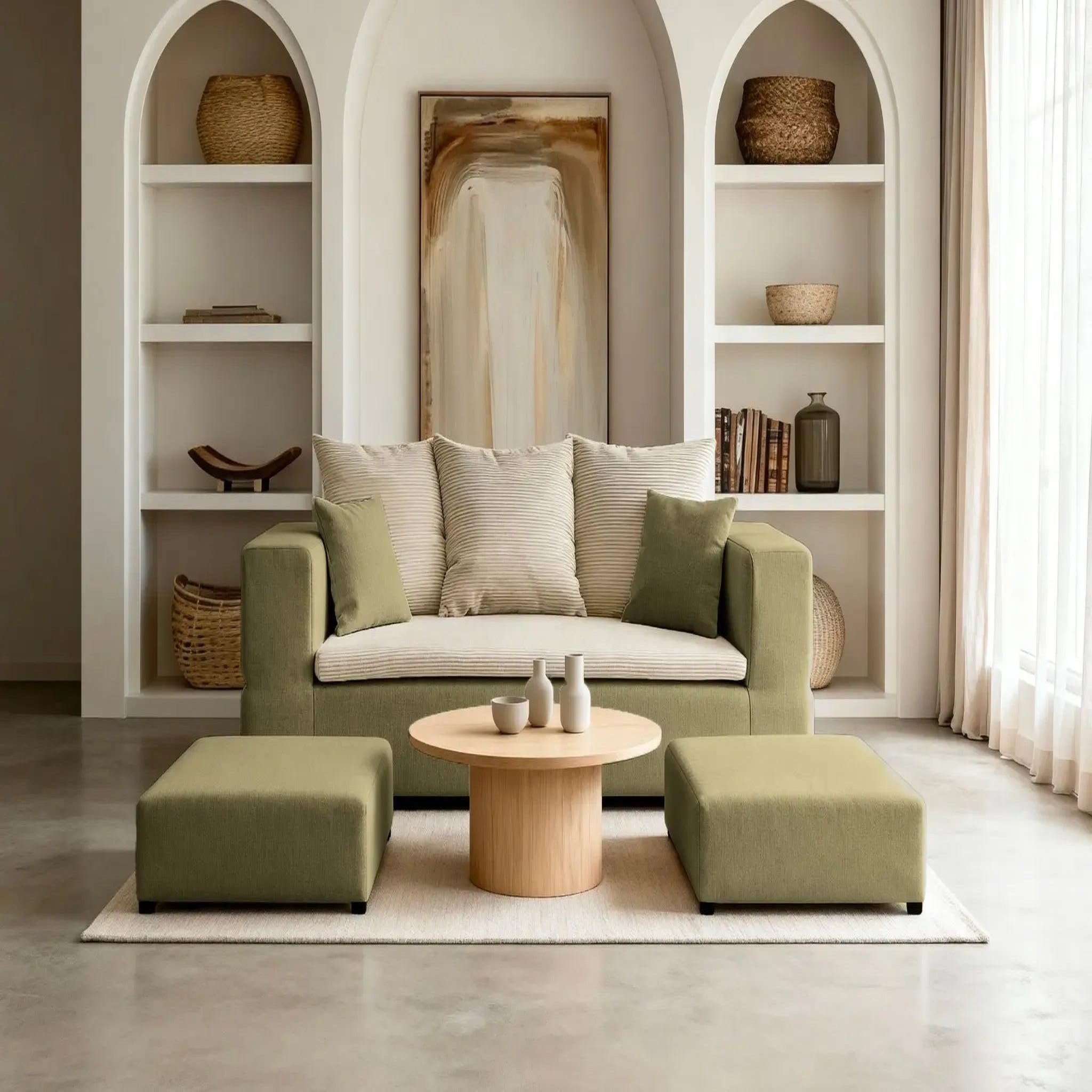 Voir la diapositive 2 : CASANOVA PARIS Ambre - canapé droit convertible bi matière avec deux poufs