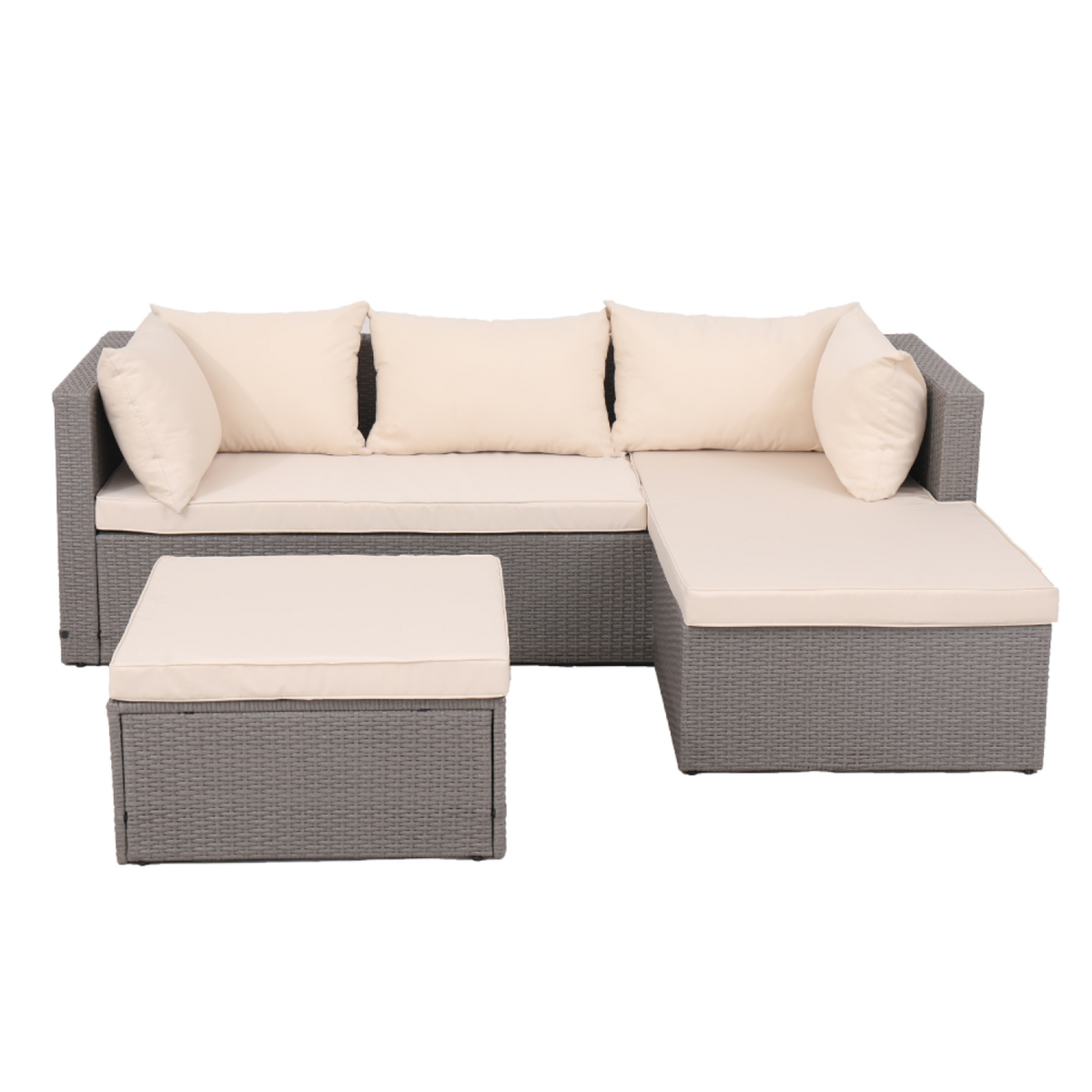 CONCEPT USINE Salon de jardin en résine tressée 4 places gris-beige LECCI