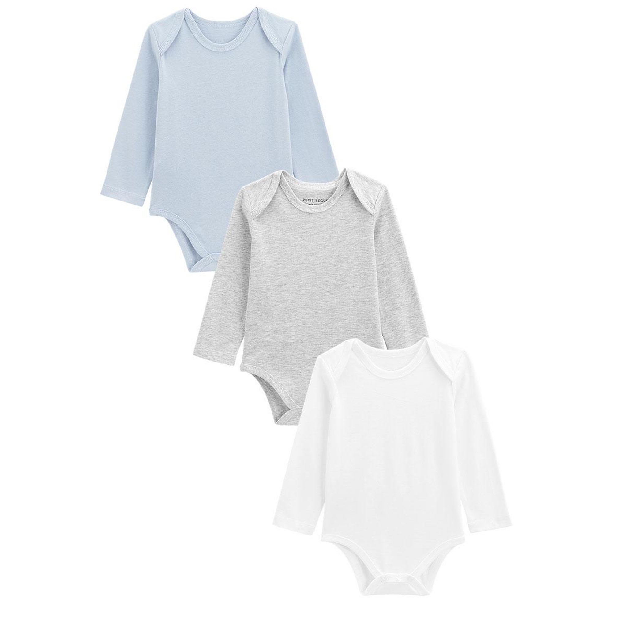 Voir la diapositive 1 : Petit Béguin Lot de 3 bodies bébé manches longues