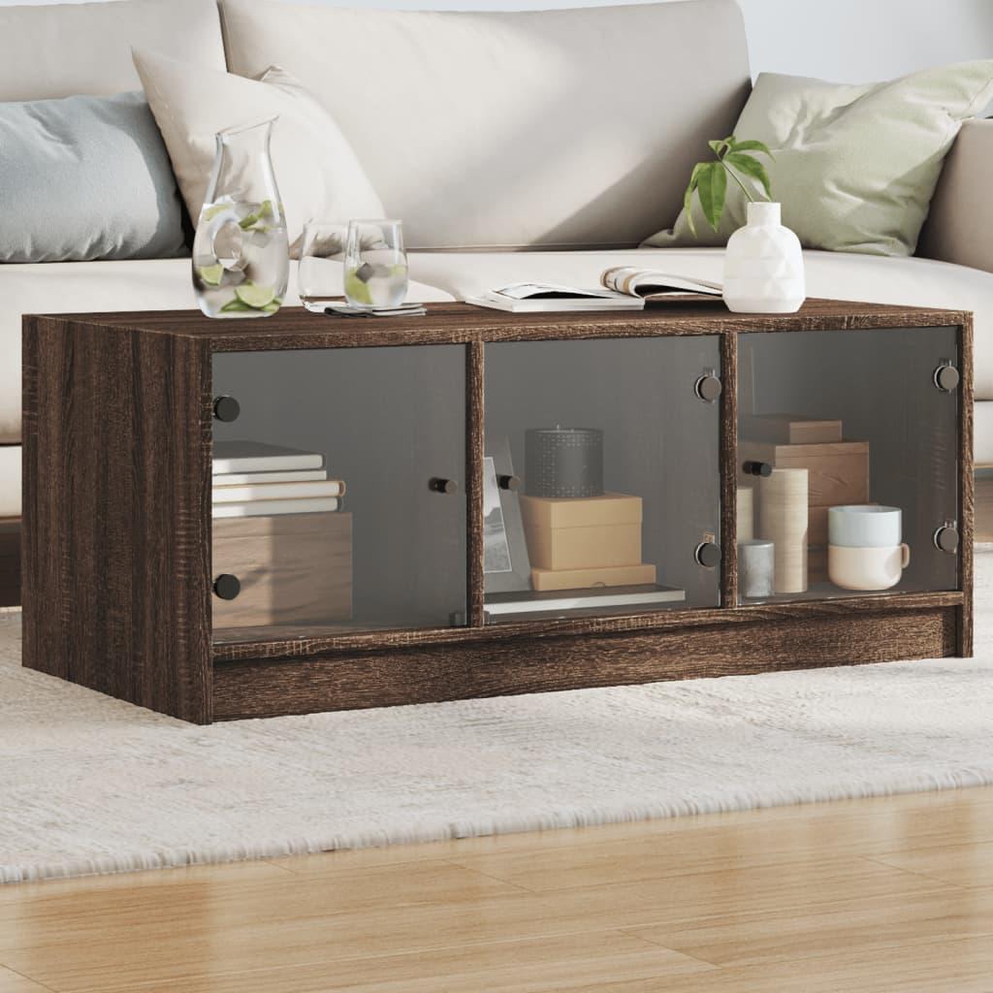 VIDAXL Table basse avec portes en verre chene marron 102x50x42 cm