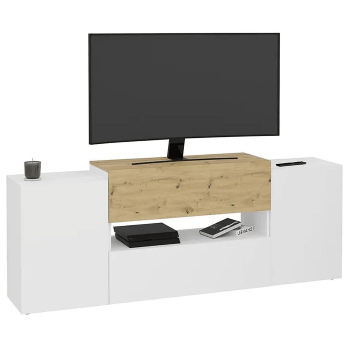 FMD FMD Meuble TV/Hi-Fi 182x33x70,2 cm Blanc et chene artisanal