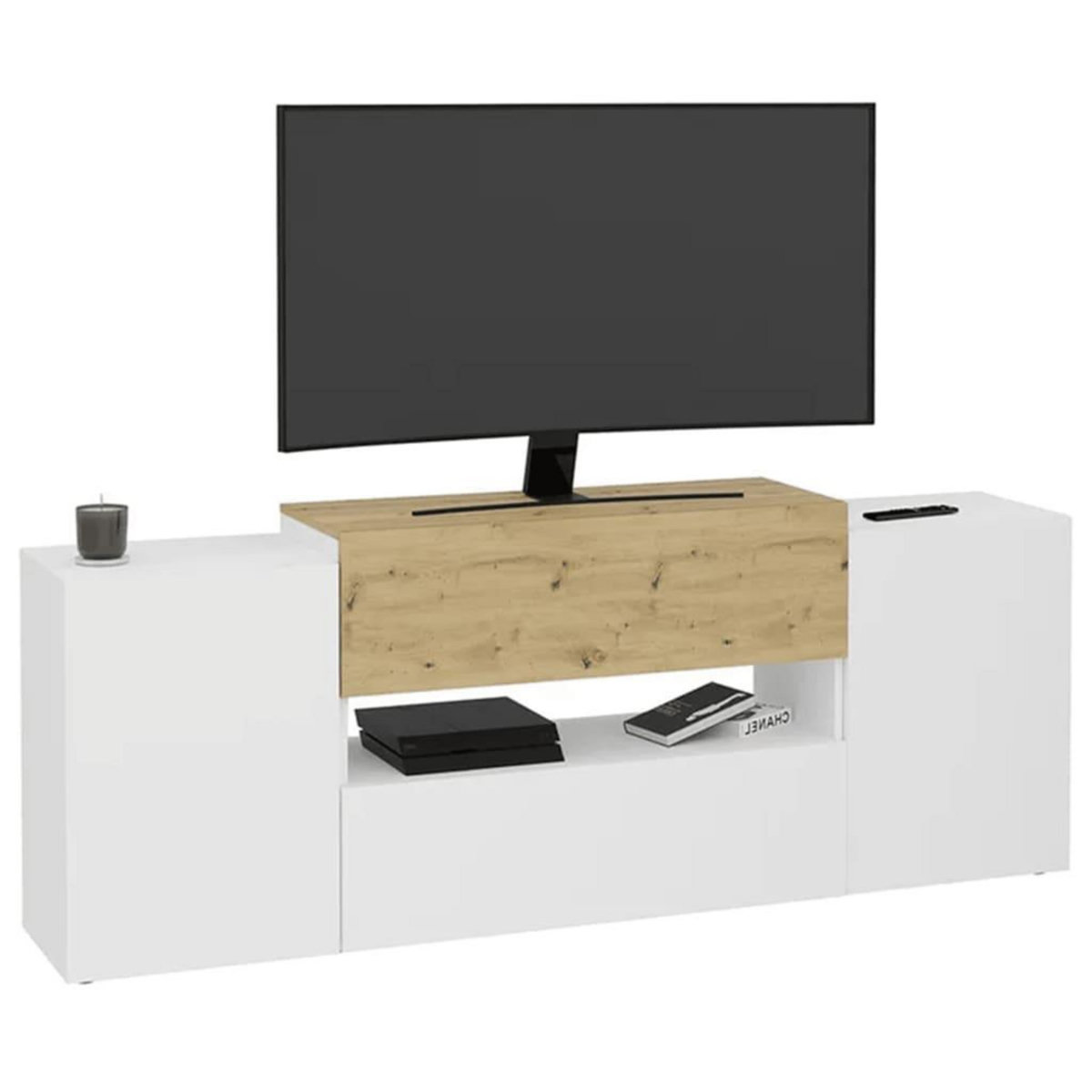 FMD FMD Meuble TV/Hi-Fi 182x33x70,2 cm Blanc et chene artisanal