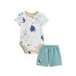 Petit Béguin Ensemble body bébé et short en gaze de coton Toucana. Coloris disponibles : Bleu