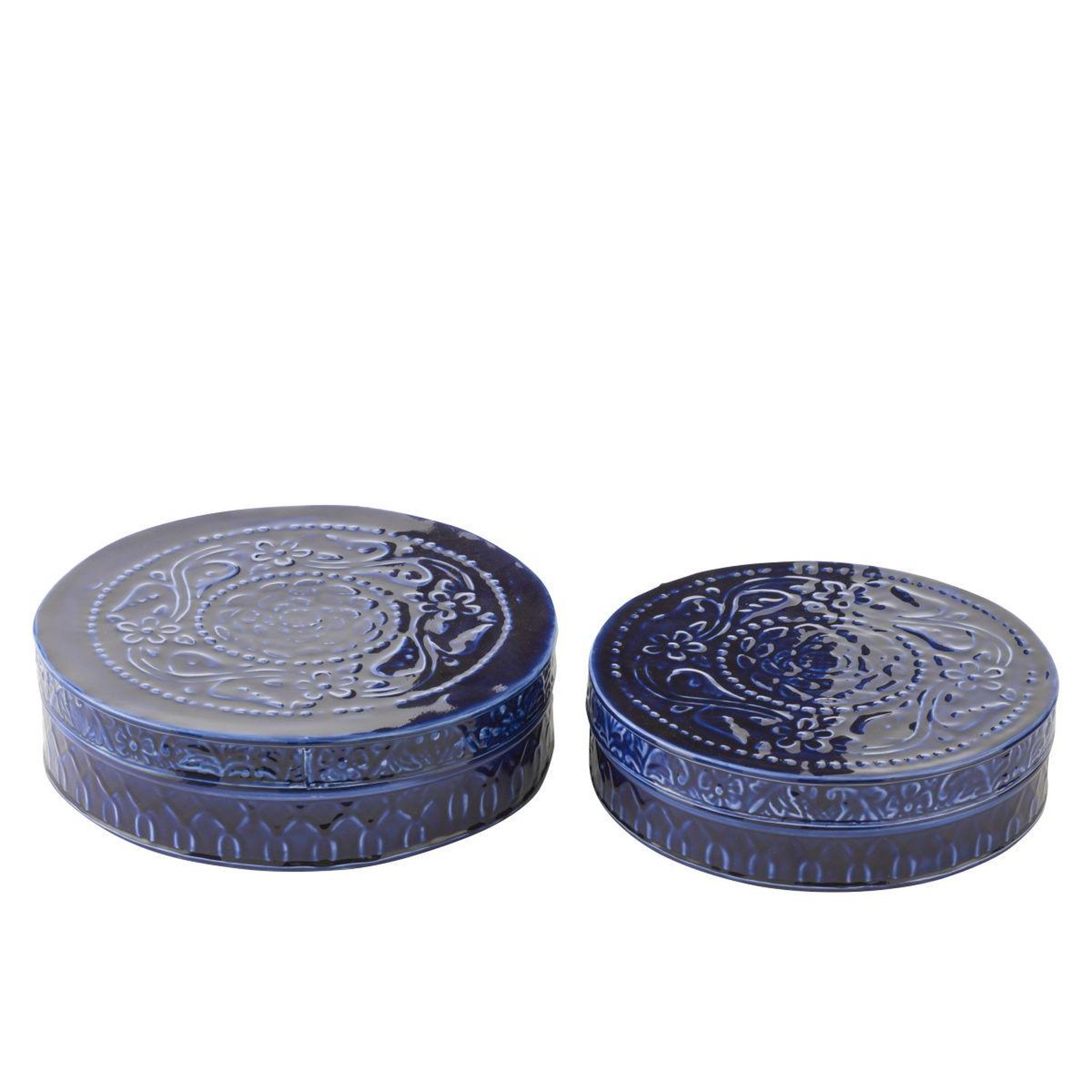 Voir la diapositive 2 : J-LINE Lot de 2 boîtes en métal  nag  24cm bleu