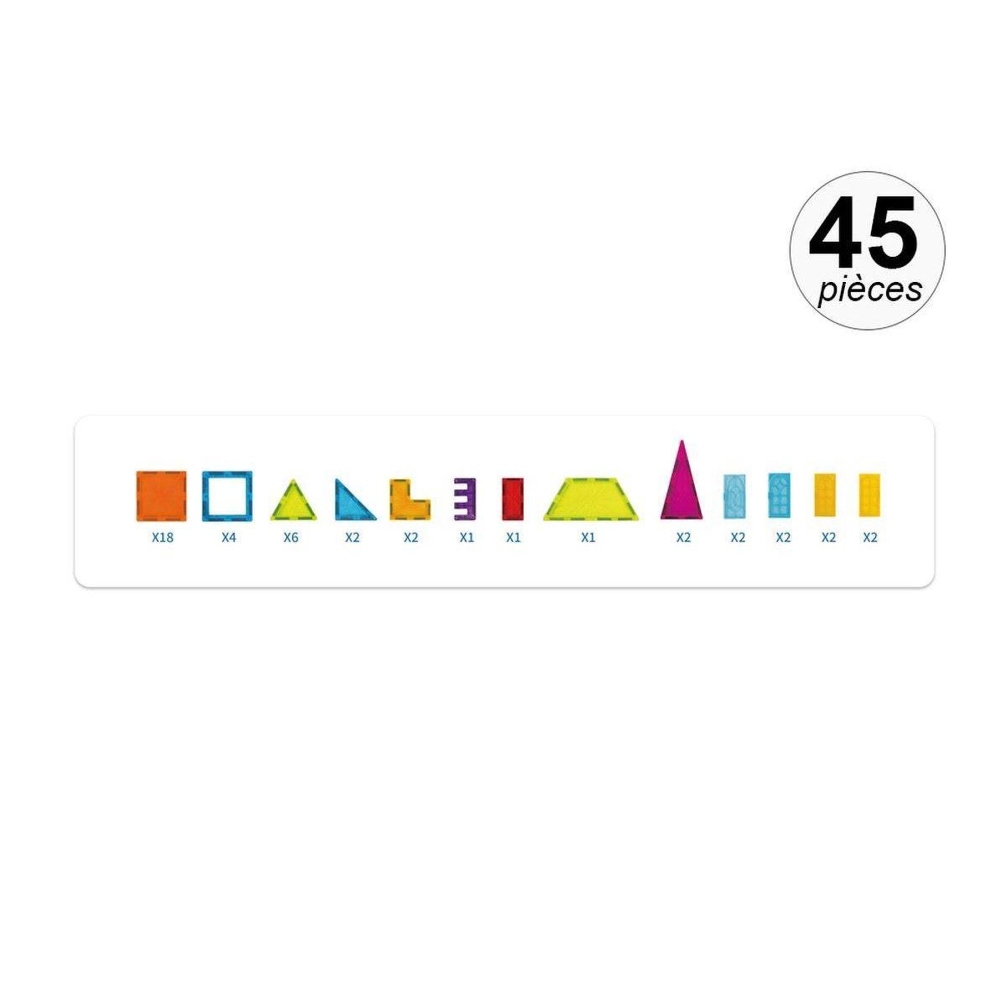 Voir la diapositive 2 : 1001JOUETS Jeu de construction magnétique - 45 pièces - Tuiles colorées - Matériaux ultra résistants - S