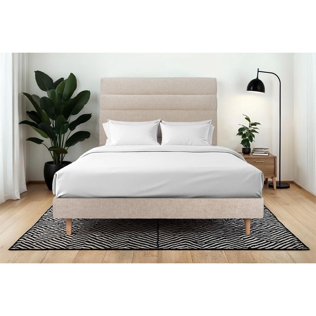 Sommeil de Plomb Lit avec tête de lit lignes tissu et sommier kit - Hauteur totale : 29cm