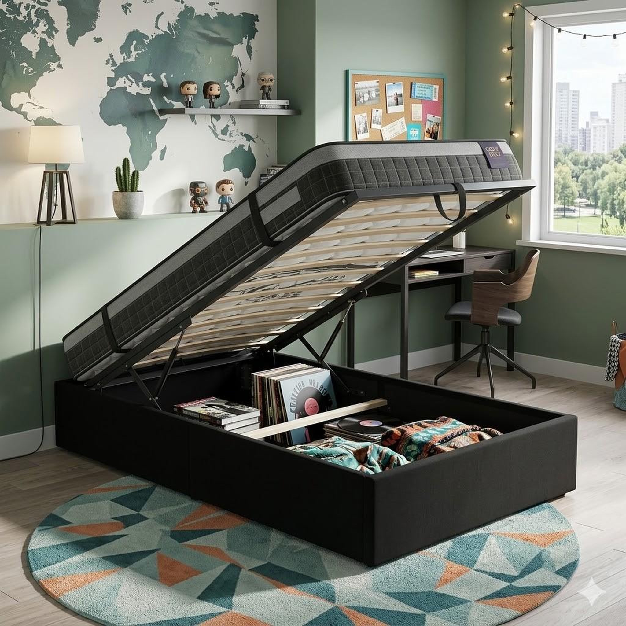 Voir la diapositive 1 : KING OF DREAMS Ensemble Lit Coffre et Matelas  Soutien Ferme 2 Faces