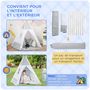 Voir la diapositive 5 : HOMCOM Tente teepee indien enfant style graphique - dim. 1,2L x 1,2I x 1,55H m - porte refermable, fenêtre, tapis, coussin, sac transport inclus - structure bois, toile polyester coton gris blanc