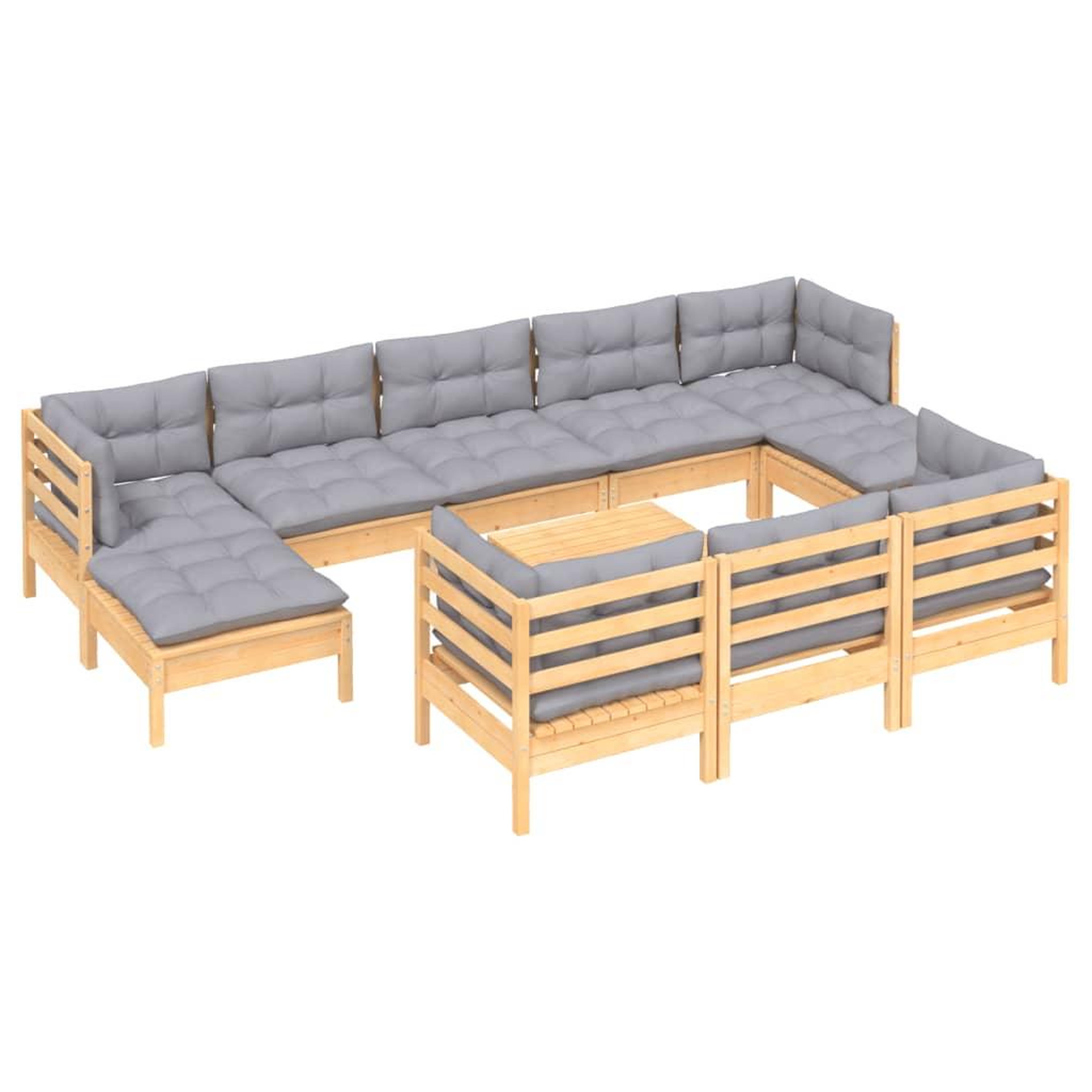 Voir la diapositive 3 : VIDAXL Salon de jardin 11 pcs avec coussins gris Bois de pin solide