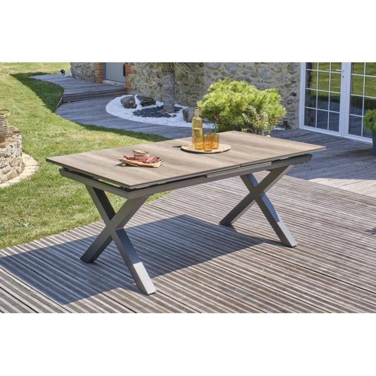 Paris Prix Table de Jardin Extensible Imitation Bois  Floride  180-240cm Gris Anthracite