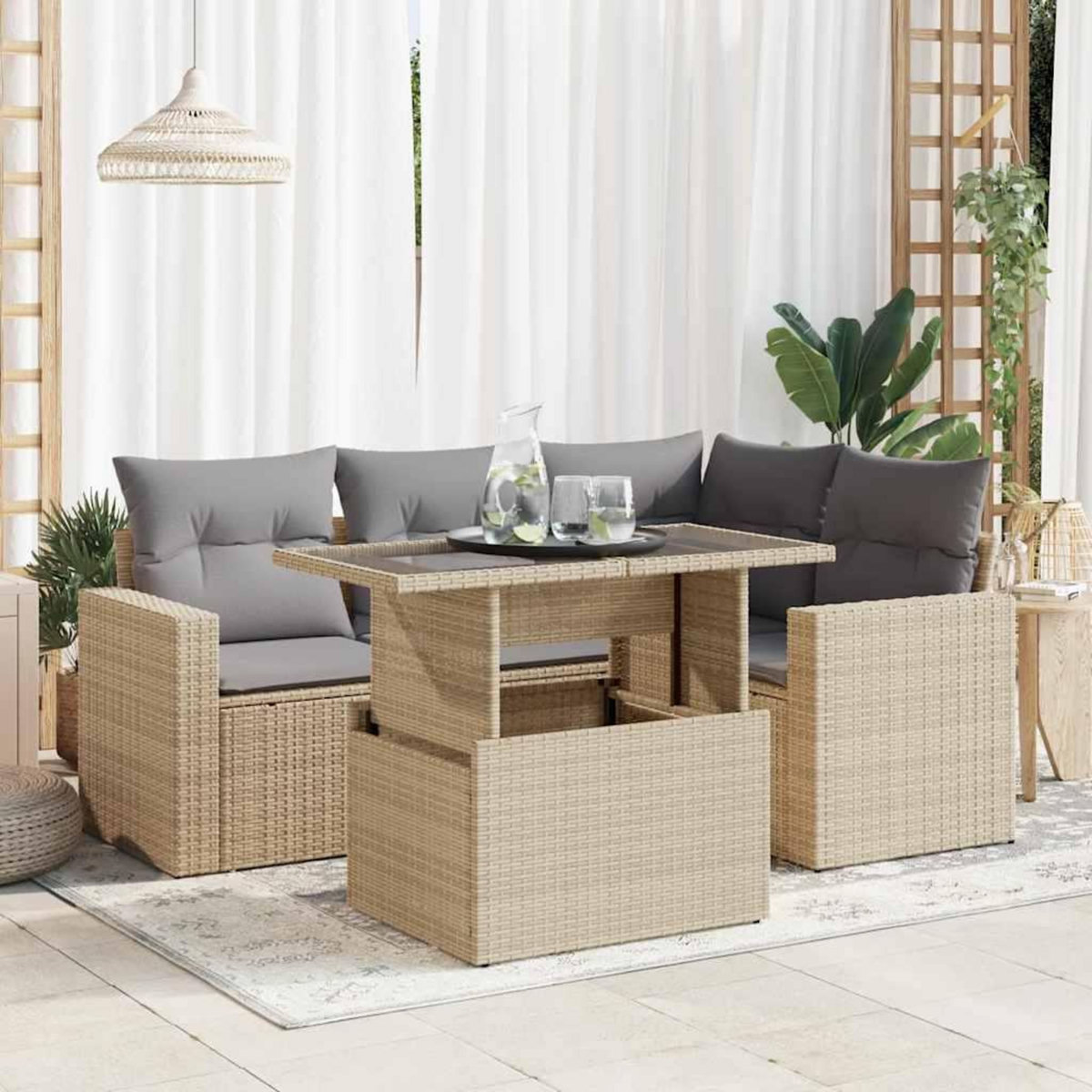VIDAXL Salon de jardin avec coussins 5 pcs beige resine tressee