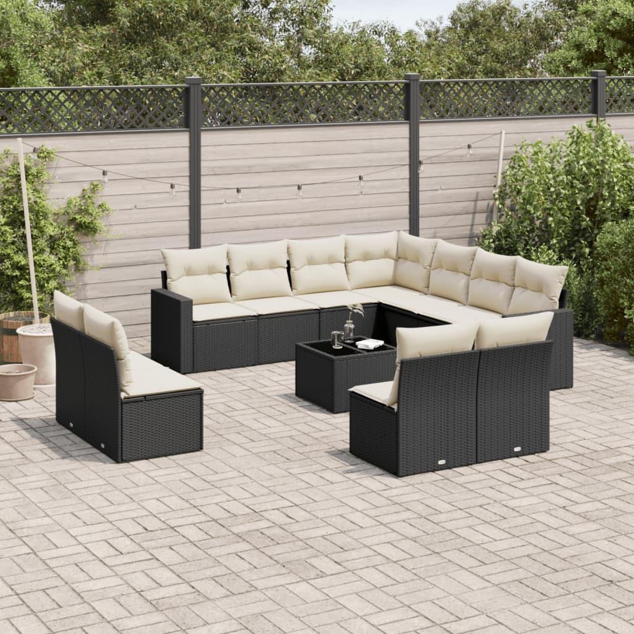 VIDAXL Salon de jardin 12 pcs avec coussins noir resine tressee