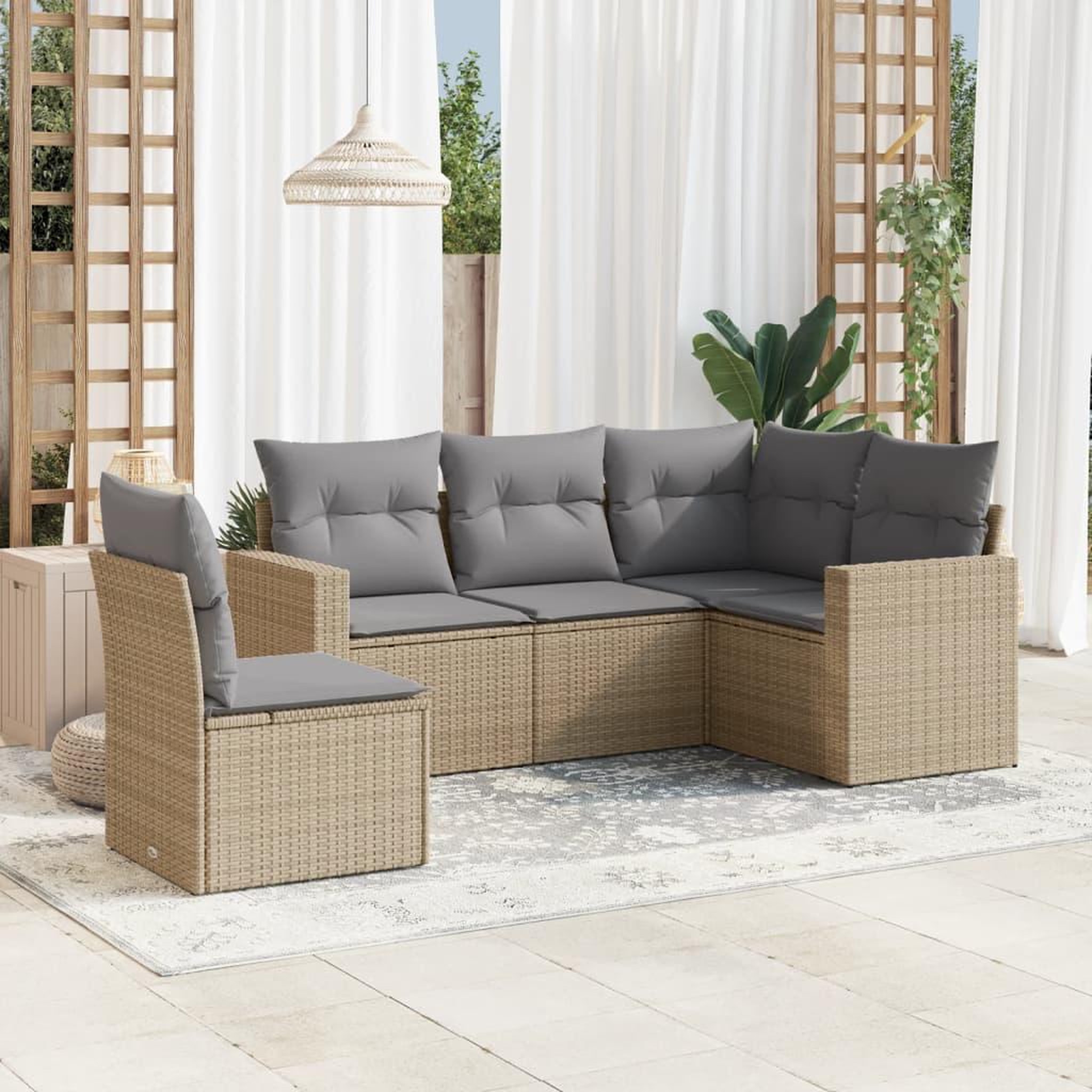 VIDAXL Salon de jardin avec coussins 5 pcs beige resine tressee
