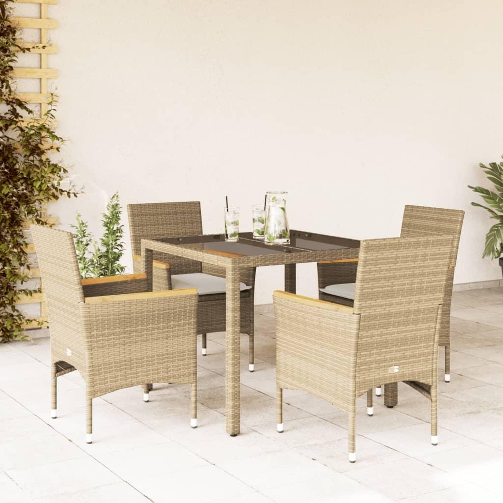 VIDAXL Ensemble a manger de jardin et coussins 5 pcs beige rotin verre