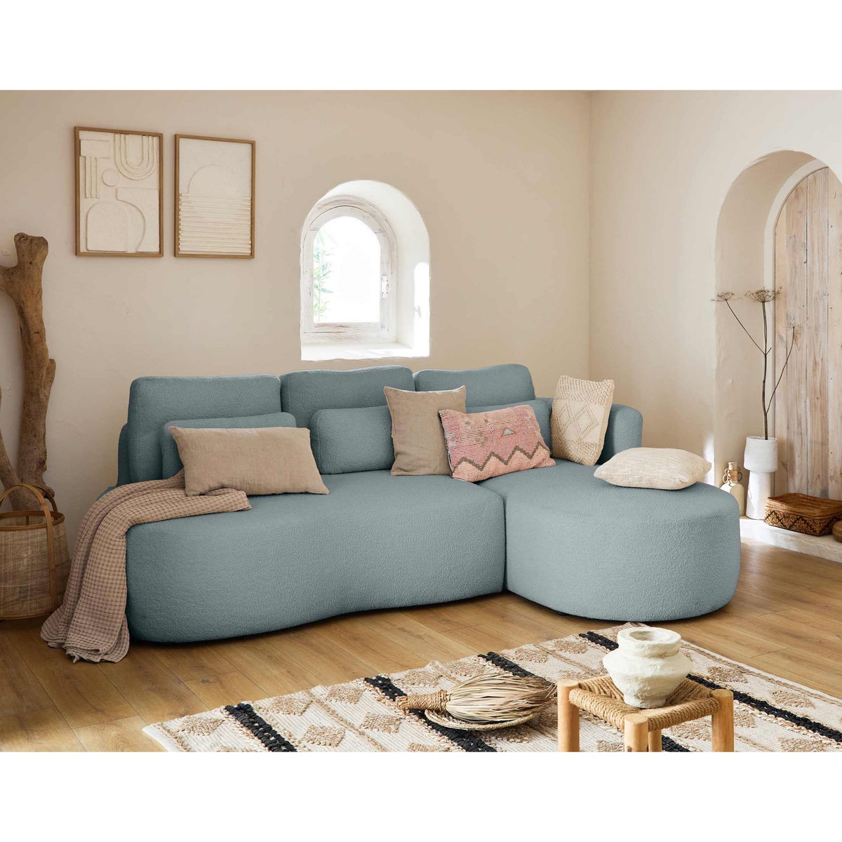 LISA DESIGN Mahina - canapé d'angle droit - 4 places - convertible avec coffre - en tissu bouclette