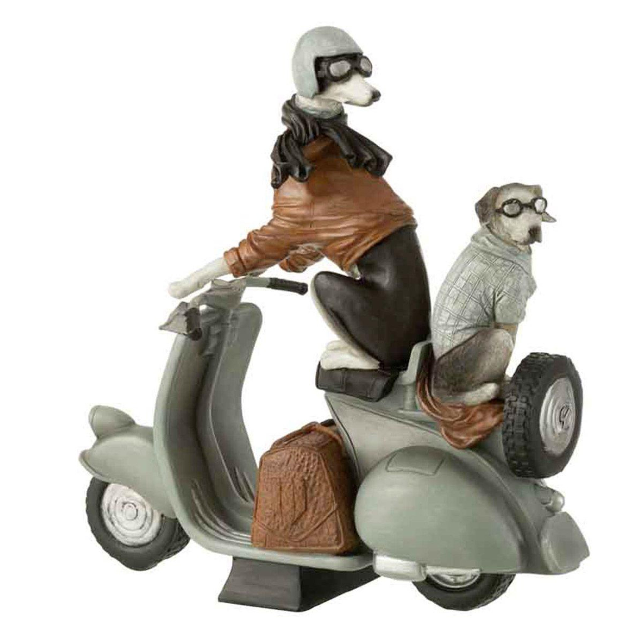 Voir la diapositive 2 : J-LINE Statuette Déco  Chiens sur Scooter  32cm Gris