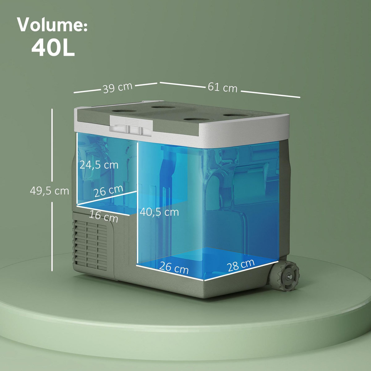 OUTSUNNY Glacière électrique portable 40L modes ECO/MAX -20°C-20°C poignée télescopique alimentation AC/DC vert