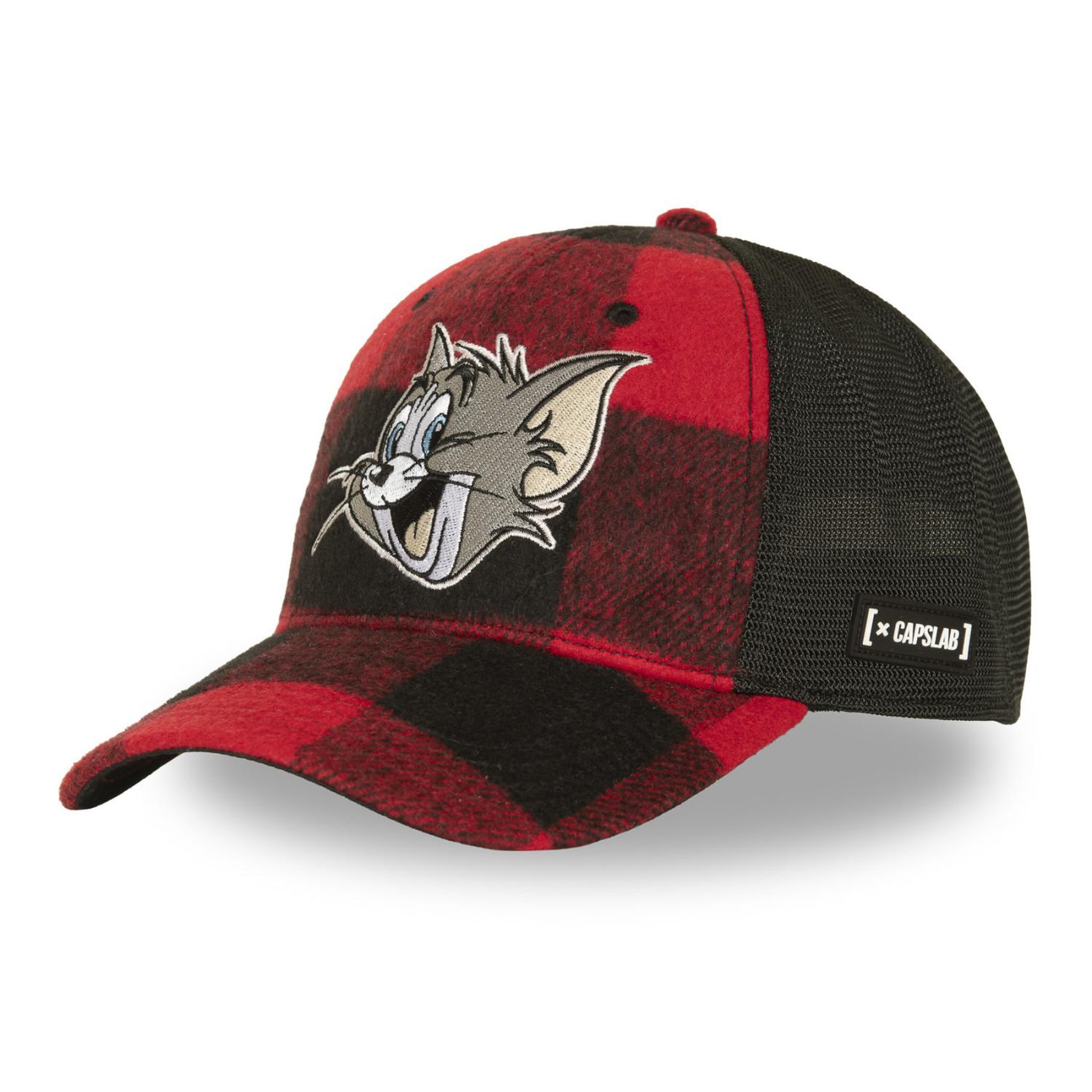 CAPSLAB Casquette baseball avec filet et patch tom & jerry tom. Coloris disponibles : Rouge