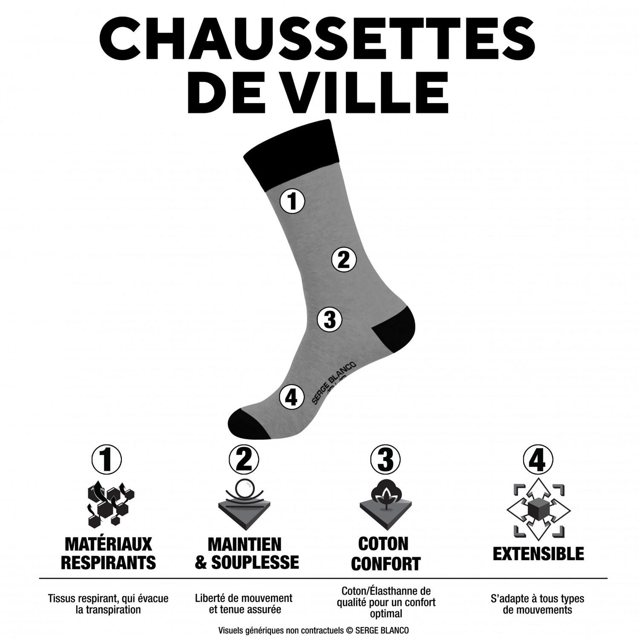 Voir la diapositive 2 : SERGE BLANCO Lot de 6 paires de chaussettes de ville coton homme