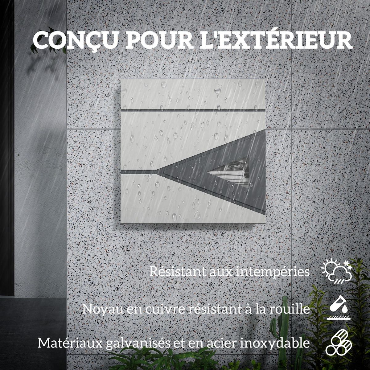 HOMCOM Boîte aux lettres murale design verrouillable - fenêtre - kit visserie inclus -  acier galvanisé inox