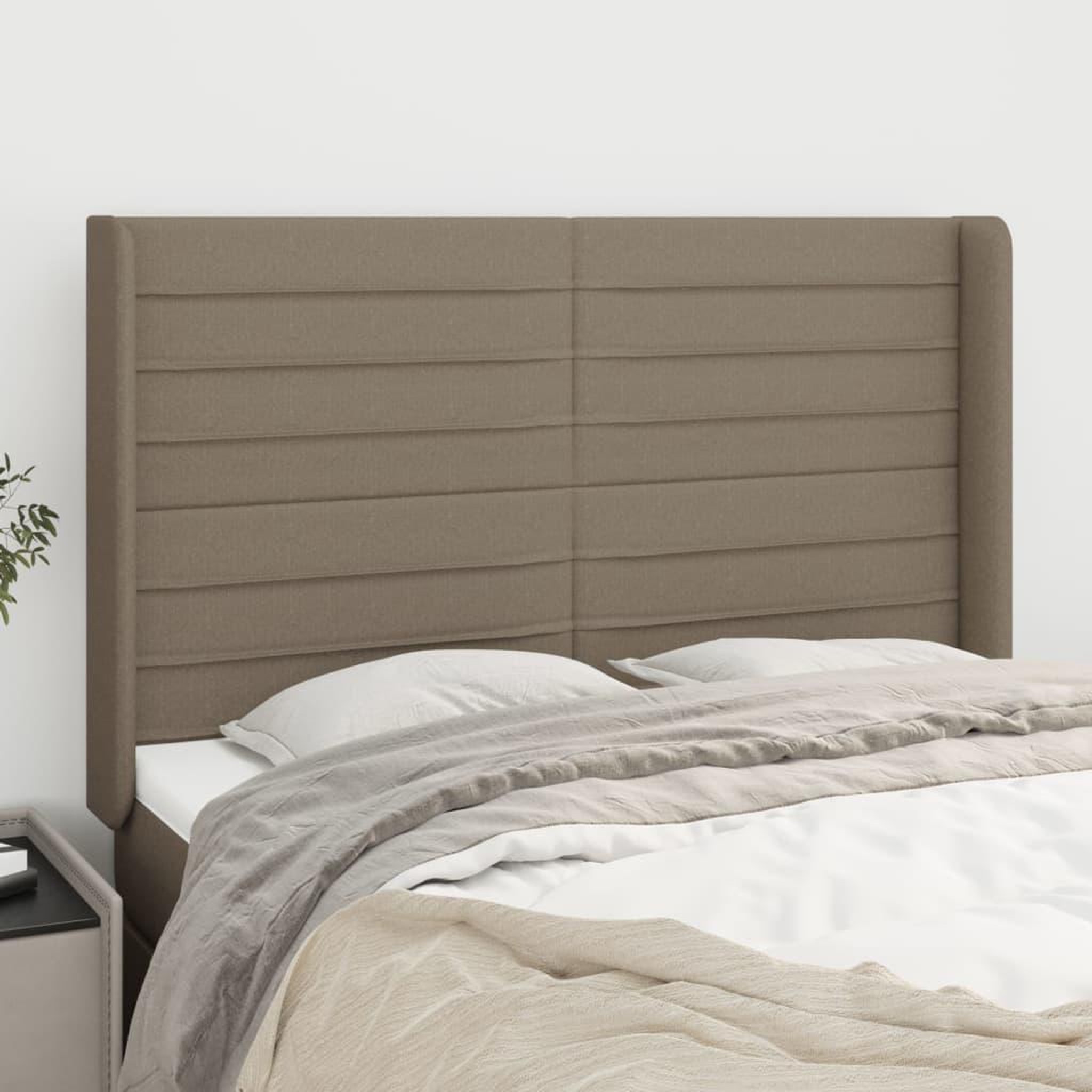 Voir la diapositive 1 : VIDAXL Tete de lit avec oreilles Taupe 147x16x118/128 cm Tissu