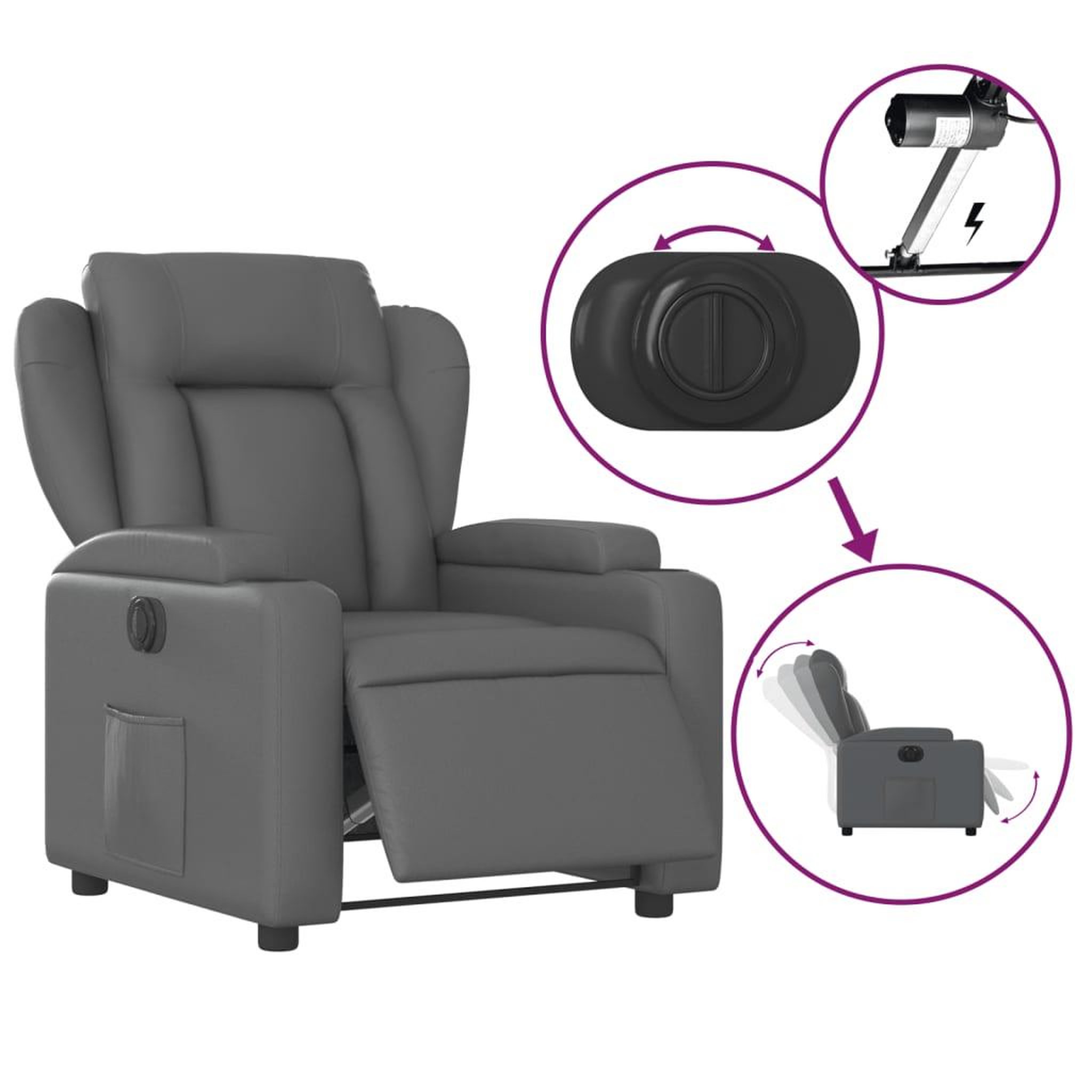 Voir la diapositive 5 : VIDAXL Fauteuil inclinable electrique Gris Similicuir