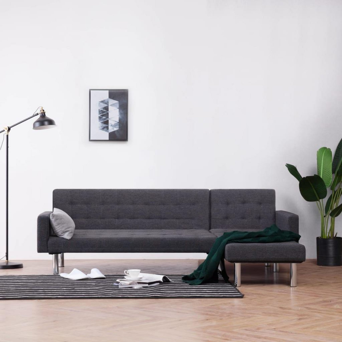 VIDAXL Canape-lit en forme de L Gris fonce Polyester
