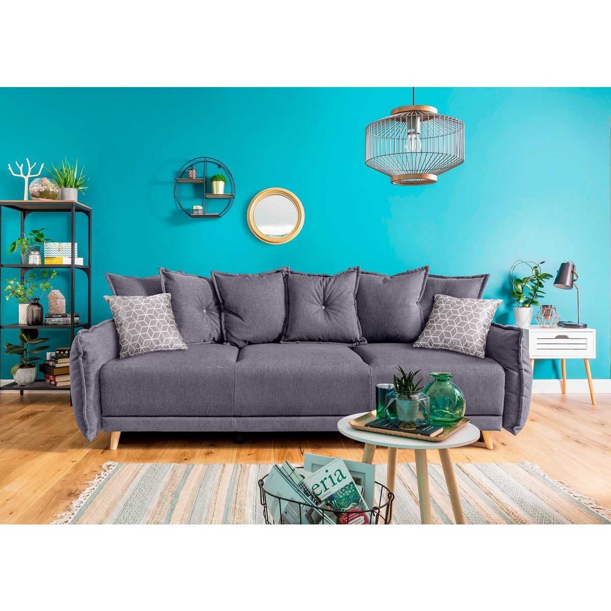 BEST MOBILIER Lena - canapé 3 places convertible - avec coffre - en tissu style scandinave