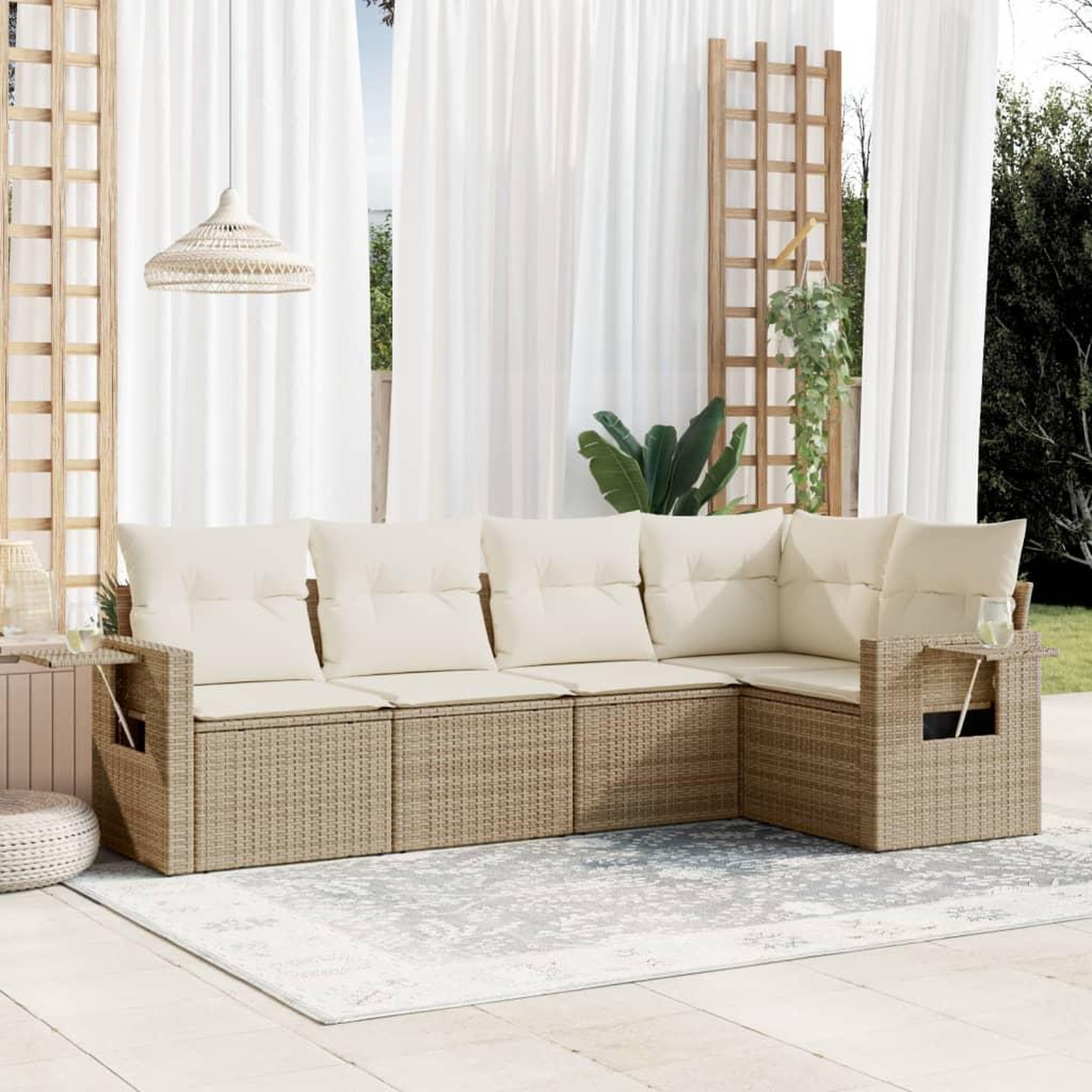 VIDAXL Salon de jardin avec coussins 5 pcs beige resine tressee