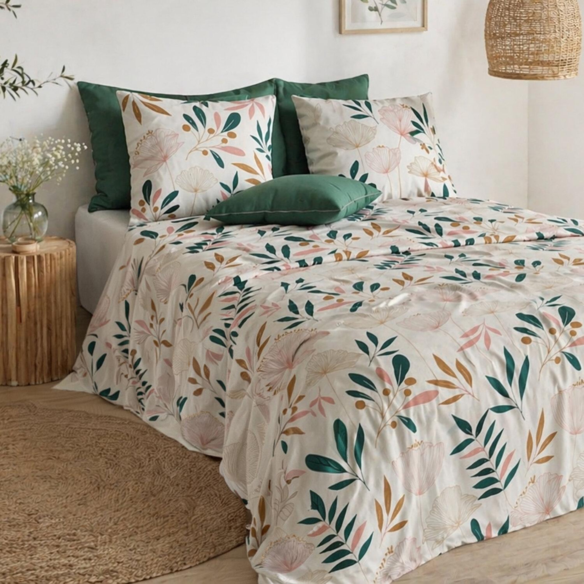 Voir la diapositive 1 : ATELIER DU COTON Parure de drap plat, drap housse 100% coton 57fils-kano