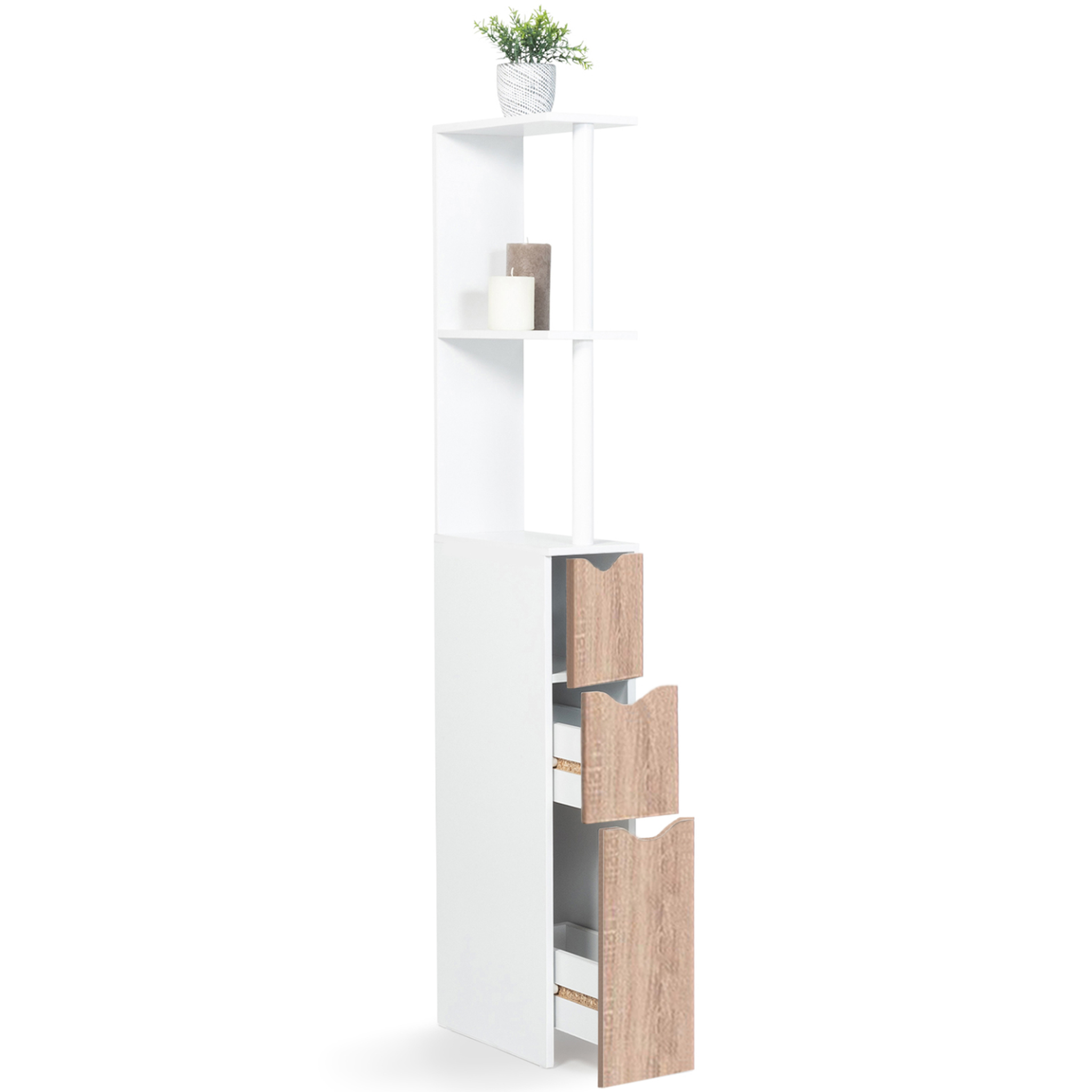 Voir la diapositive 3 : ID MARKET Meuble wc étagère willy bois 3 portes blanc et hêtre