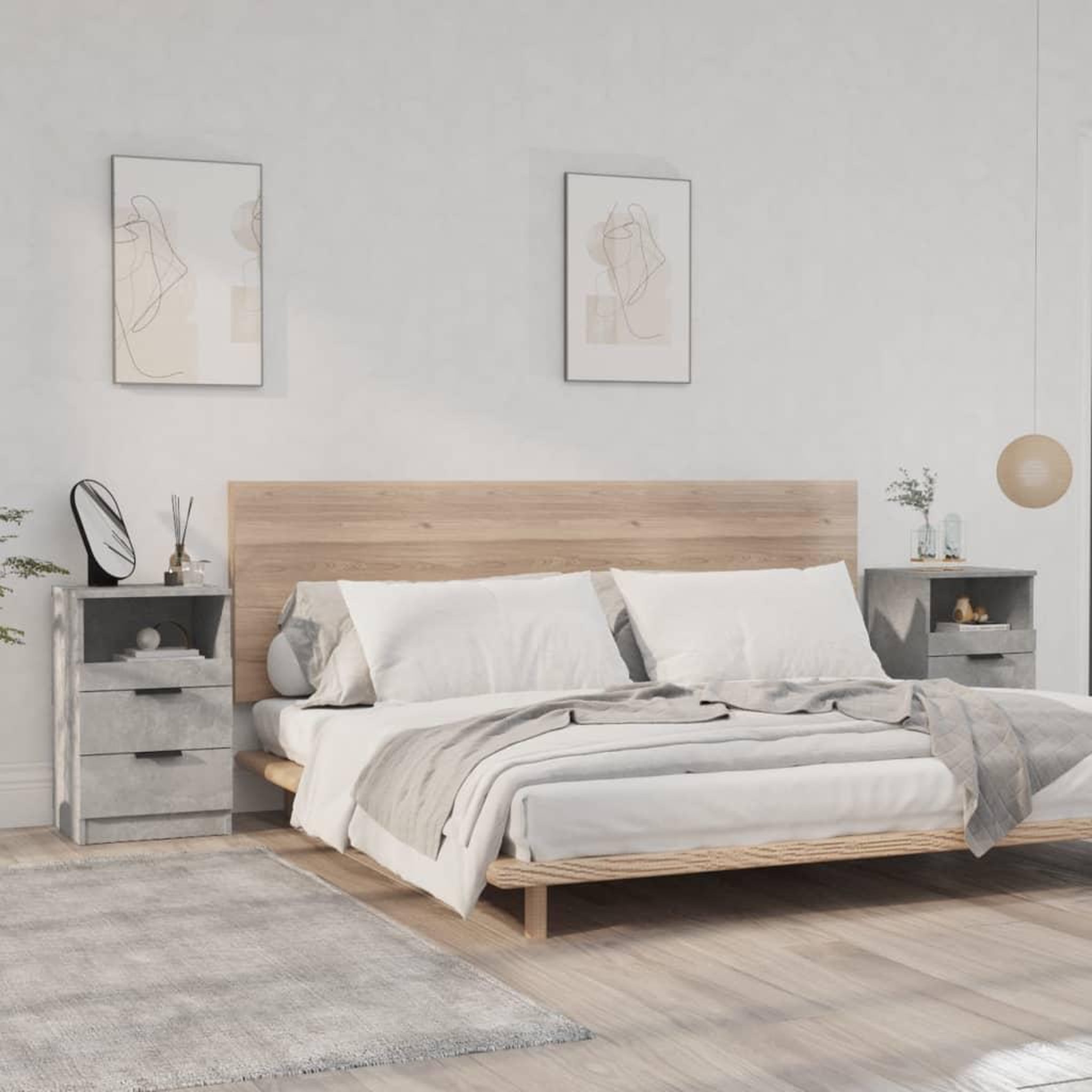 Voir la diapositive 1 : VIDAXL Tables de chevet 2 pcs Gris beton Bois d'ingenierie