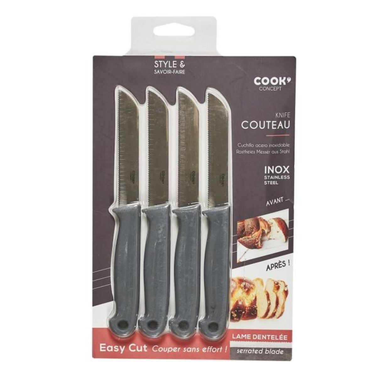 Paris Prix Lot de 4 Couteaux Inox  Easy Cut  17cm Gris
