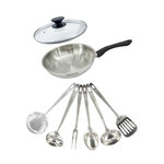 Fackelmann Set poêle 24 cm en inox, couvercle verre et 6 ustensiles inox Fackelmann Geneva