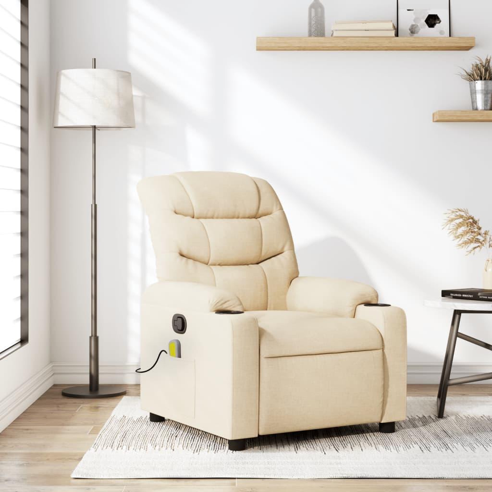 VIDAXL Fauteuil de massage inclinable Creme Tissu