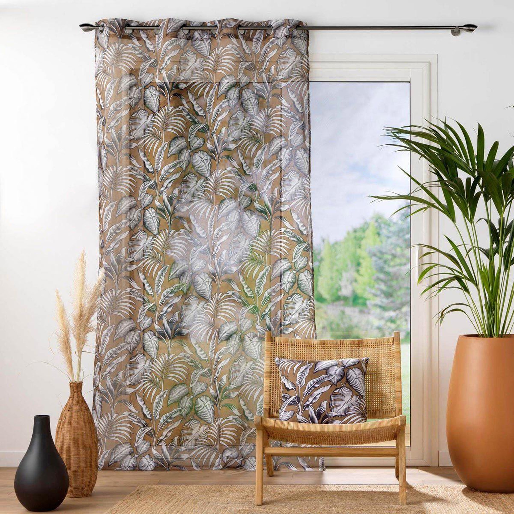 Voir la diapositive 3 : Douceur d'Intérieur Rideau voilage à œillets imprimé  cabana  140x240cm camel