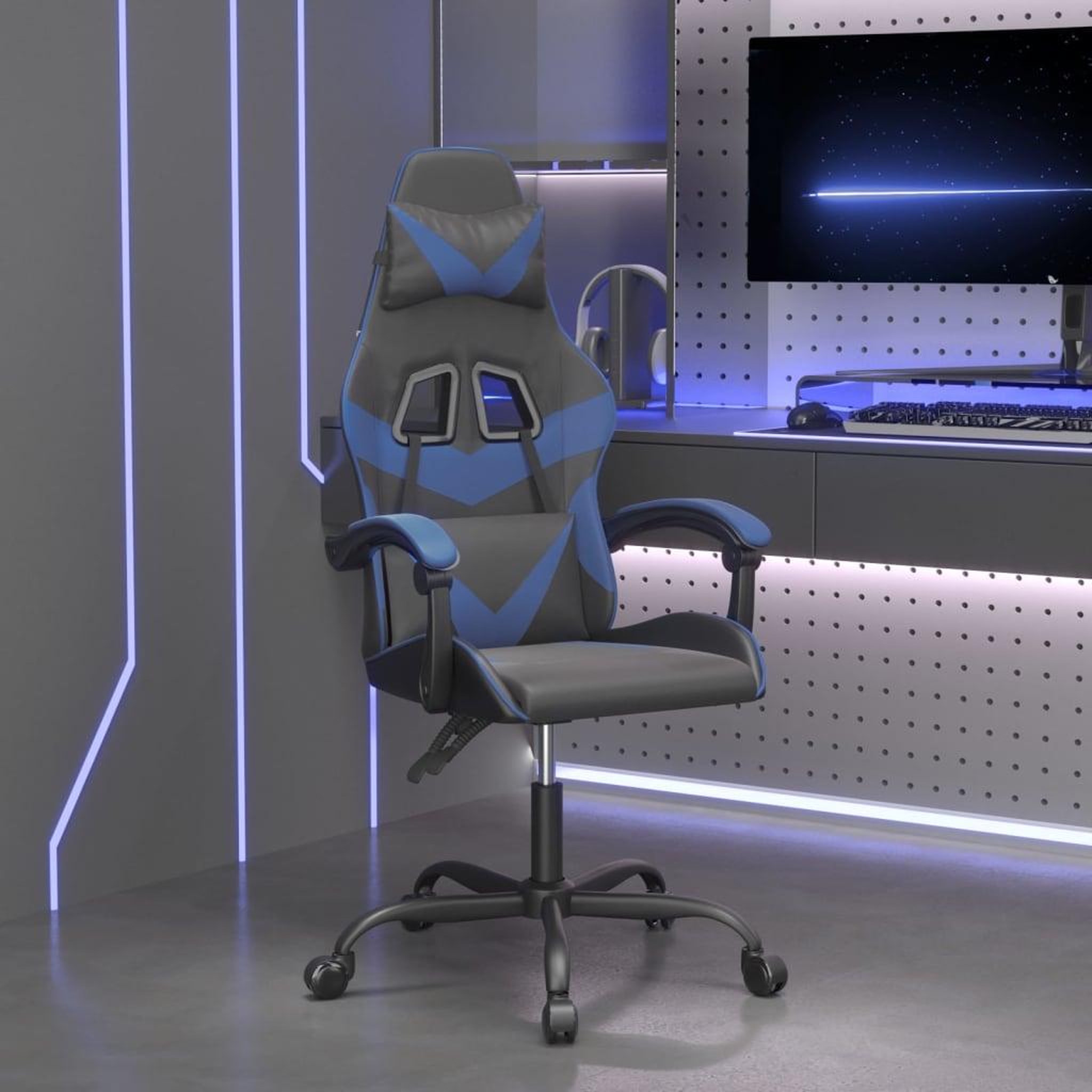 VIDAXL Chaise de jeu pivotante Noir et bleu Similicuir