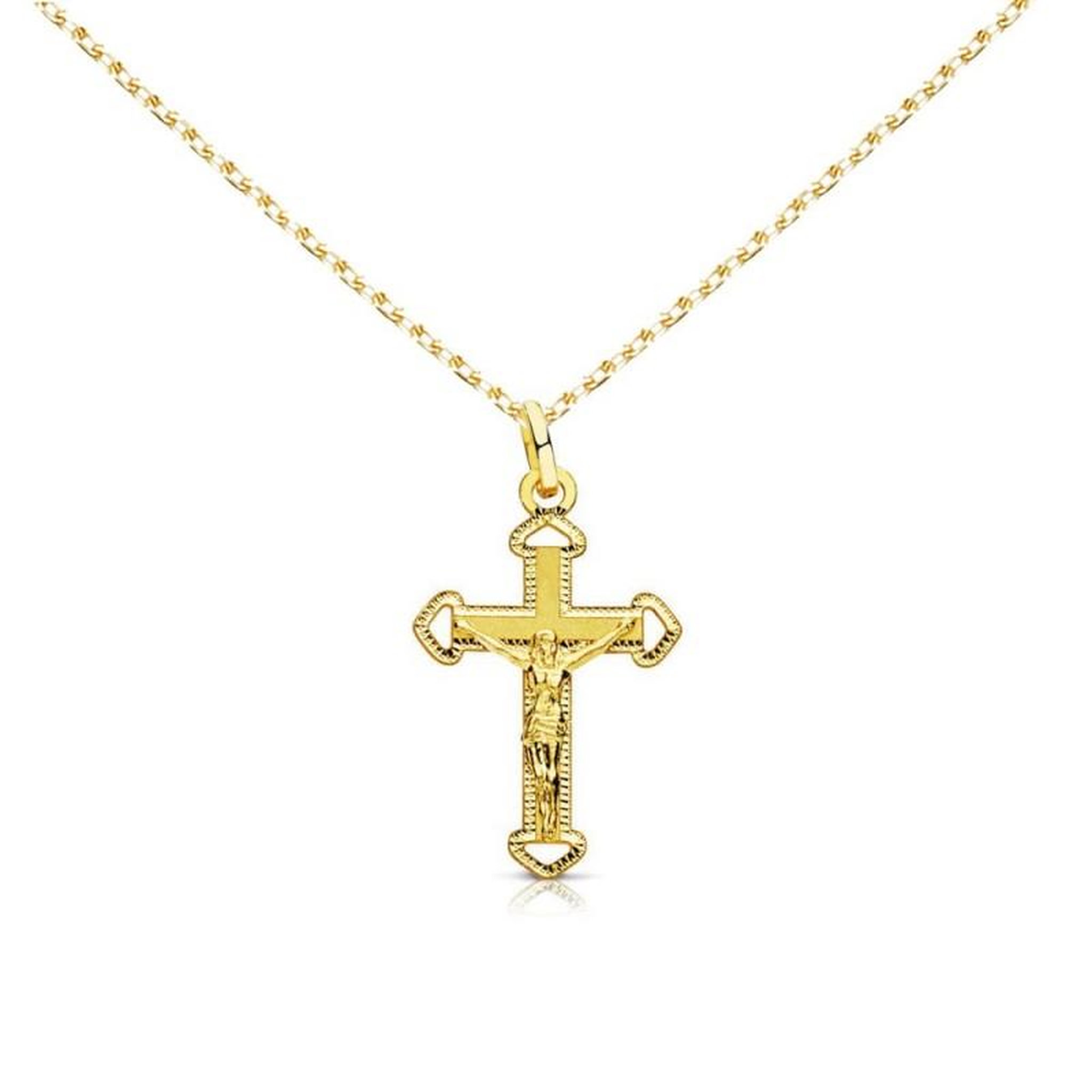 L'ATELIER D'AZUR Collier - Médaille Croix Or 18 Carats 750/000 - Christ sur la Croix - Chaine Dorée